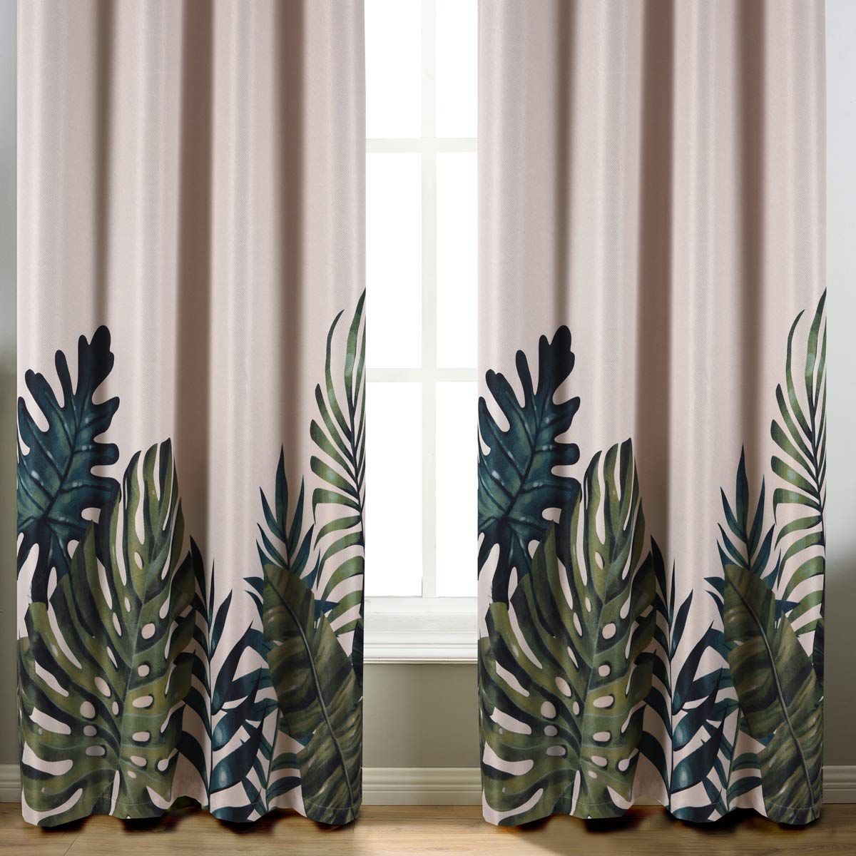 Taisier Home Palm Leaves Print Exotic Style Nature Artwork,2 Panel Fashion Grommet Top Thermal Insulated Room Darkening Curtains,Printing Curtain Leaves(84" Print Curtain)