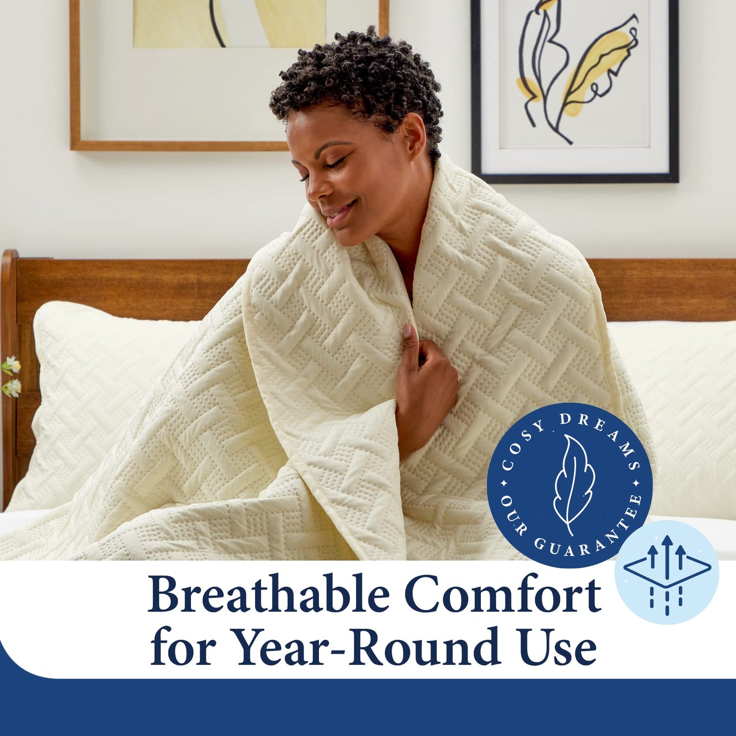 Cosy House Collection Luxury Rayon Derived from Bamboo 3-Piece Quilt Set - Ultra Soft Quilted Coverlet Bedspread - Classic Weave Stitch - Includes Quilt and 2 Pillow Shams (Full/Queen, Cream)