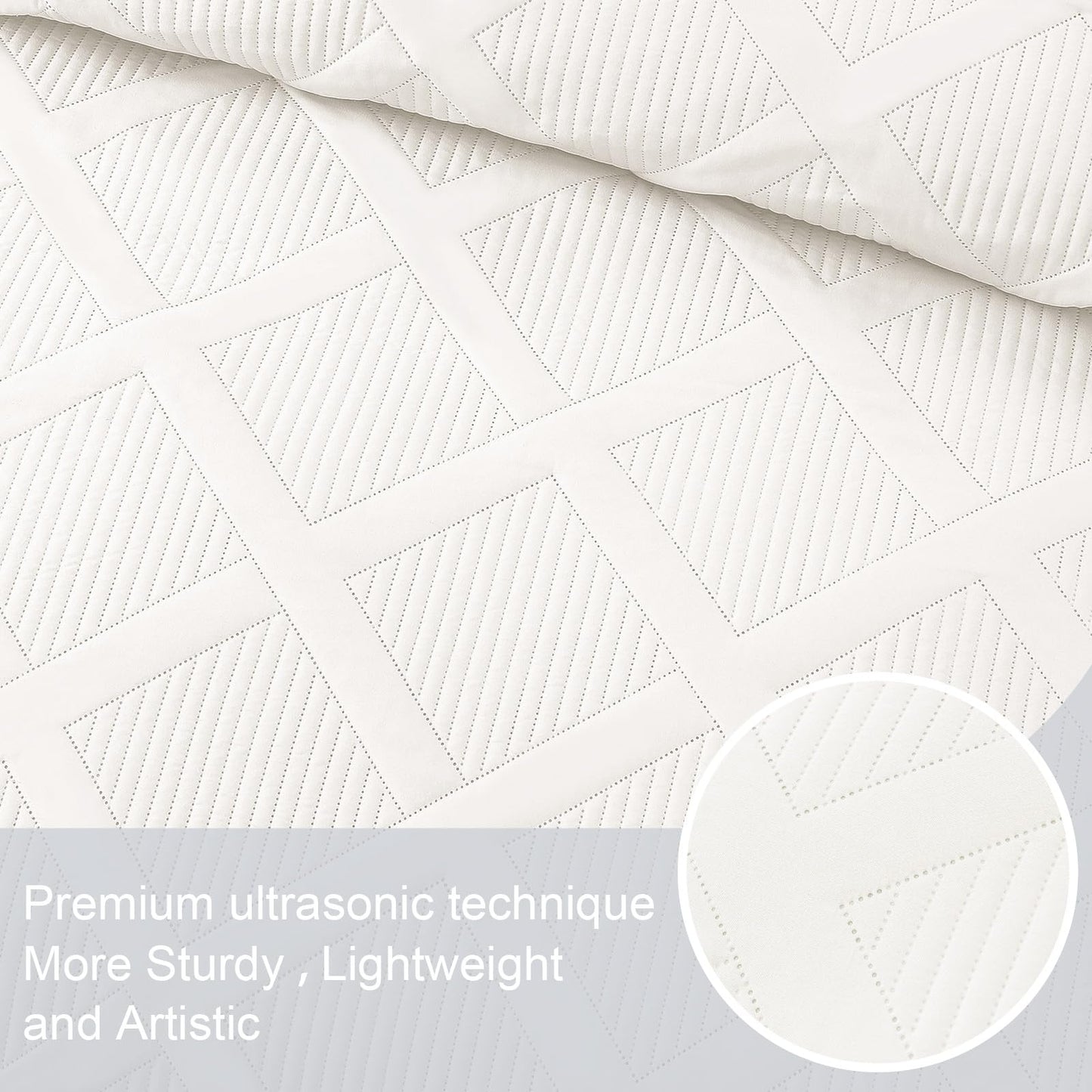 Exclusivo Mezcla Oversized King Quilt Set- White Cal King Quilts Bedding Set with 2 Pillow Shams, Modern Bedspread with Striped Pattern, Soft Lightweight Bedspreads Coverlets for All Seasons