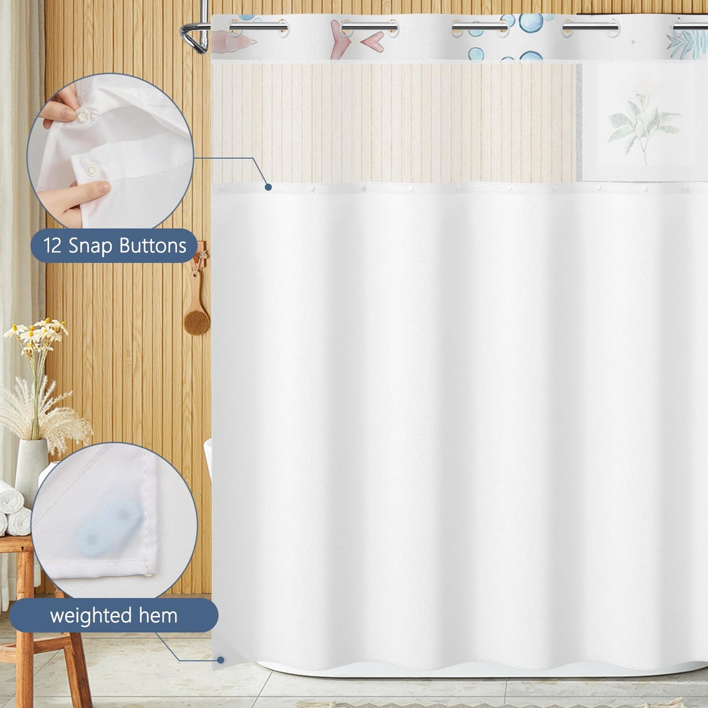 Xiazhilaio Ocean Jellyfish No Hook Shower Curtain and Liner Set 71x74 Inch