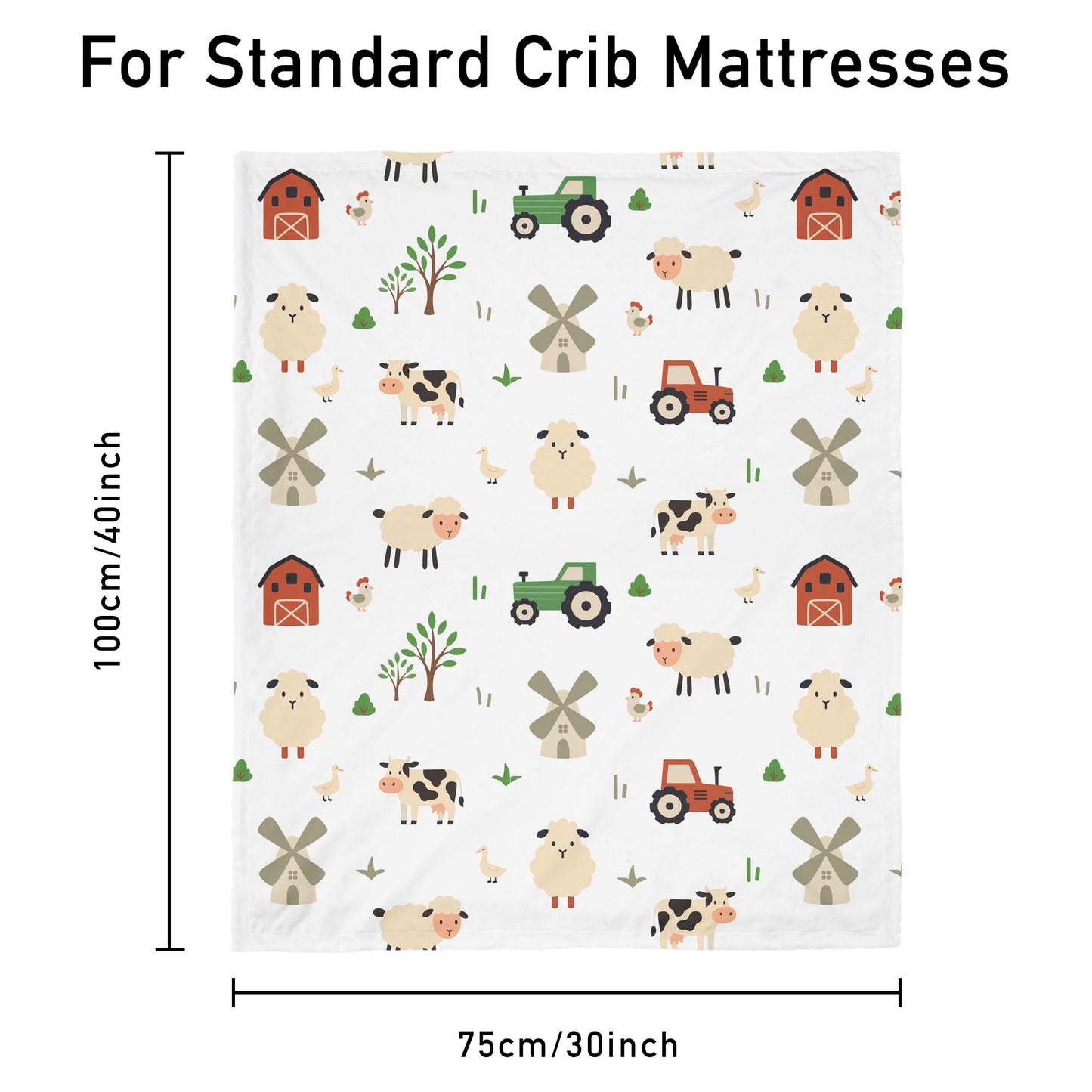 Baby Blanket for Boys Girls, 30x40 Inch Soft Lightweight Minky Dot Blanket with Farm Animals, Double-Layer Dotted Backing for Infant Toddler Nursery Crib, Sensory Security Blanket
