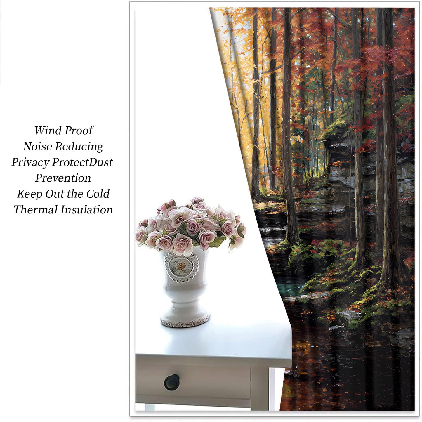JAXIUOF Autumn Curtains for Living Room, Forest Blackout Curtains 63 Inch Long 2 Panels Woodland Window Drapes for Bedroom, Grommet Top Window Treatments for Kids Bedroom Home Decor
