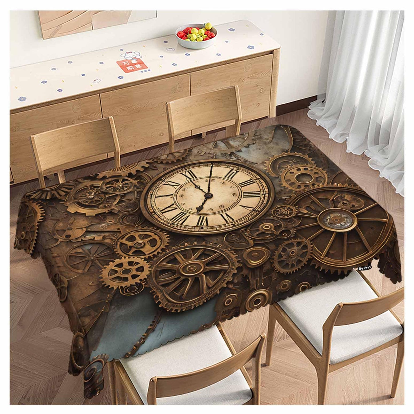 Beabes Clock Gears Tablecloth for Rectangle Tables Rusty Steampunk Clock Gears Brown Picnic Table Cover Indoor and Outdoor Table Cloth Camping Tablecloths for Dinner Kitchen 52"X70"