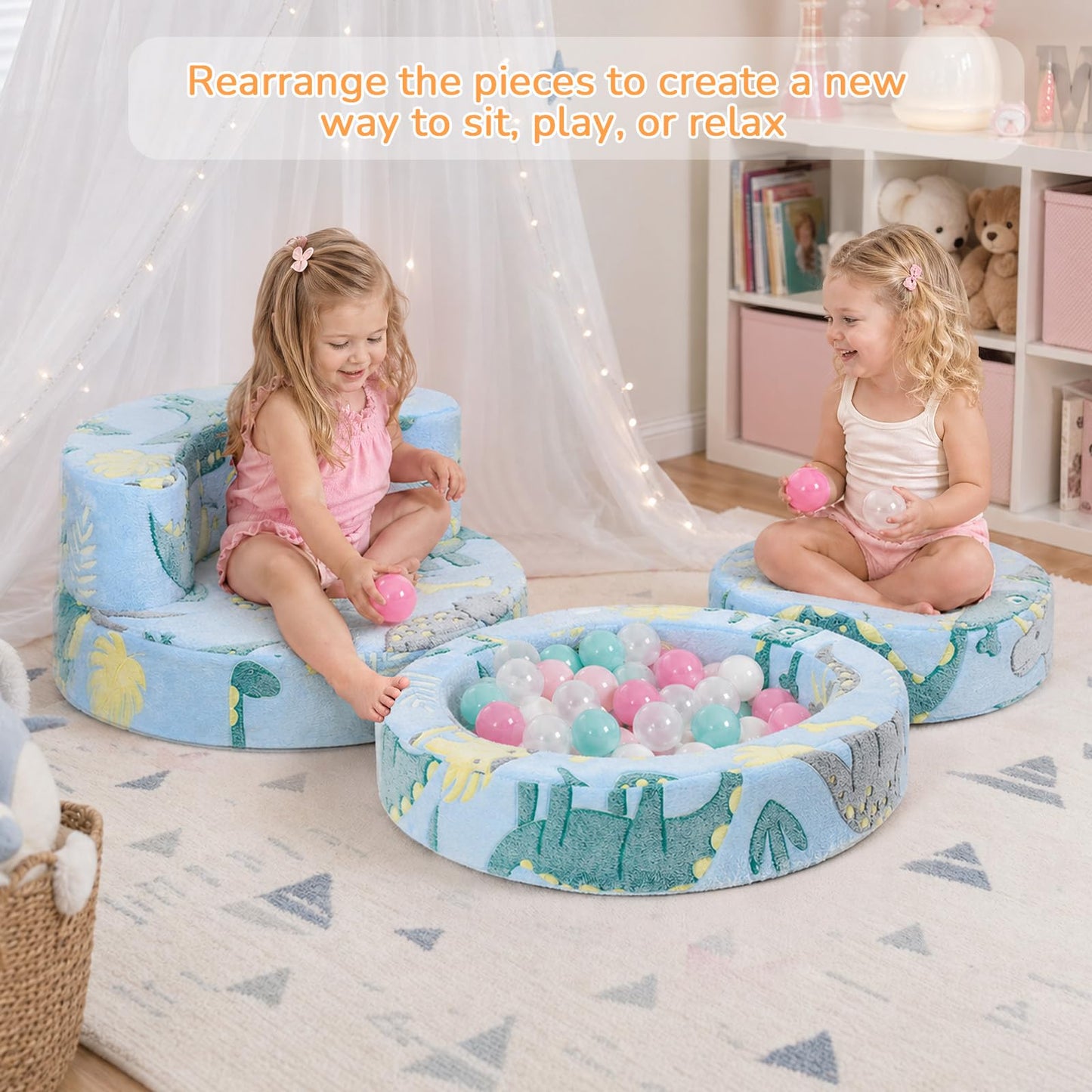 MeMoreCool Dinosaur Kids Chair, Flip-Open Kids Couch, Glow Print, Blue