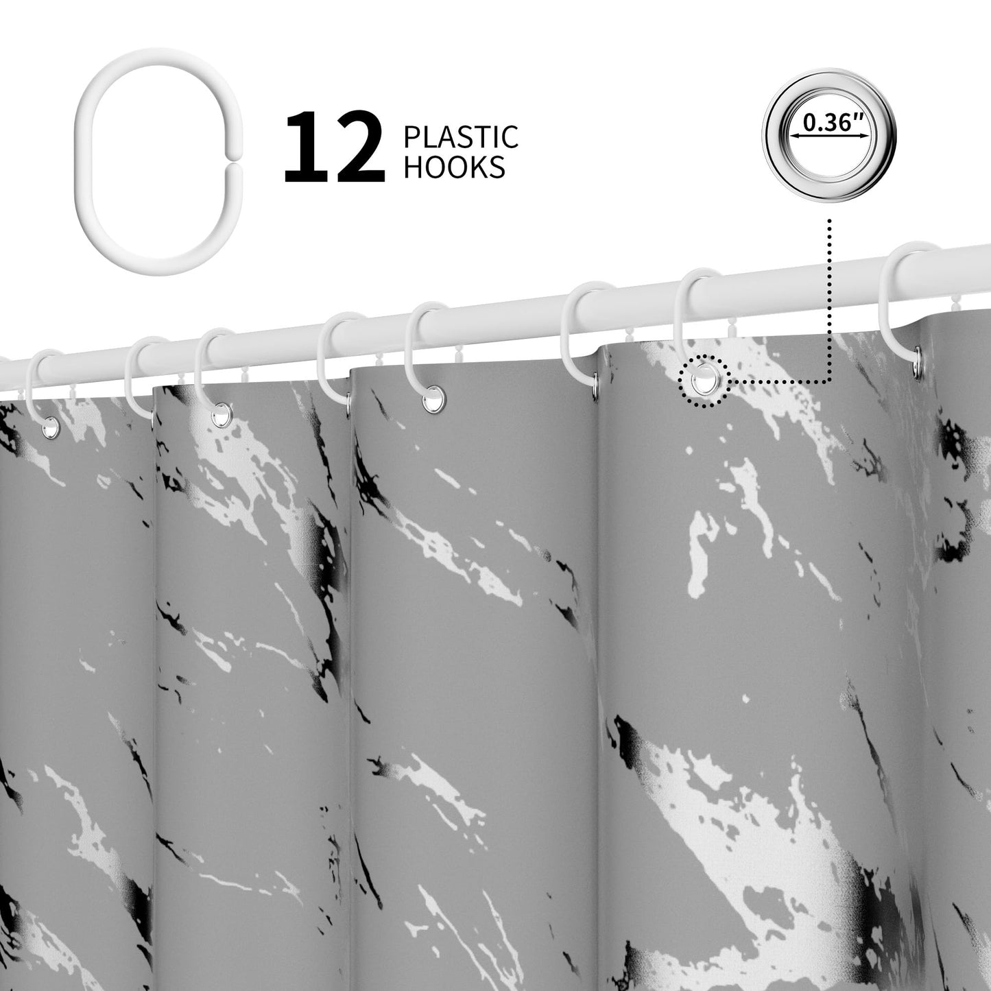 Yiwshcut Premium Gray Marble Shower Curtain - Realistic Vein Design, Water-Resistant Fabric (72x72 Inches), Stable Drape, Easy-Clean, Stylish Nordic/Ins Bathroom Decor