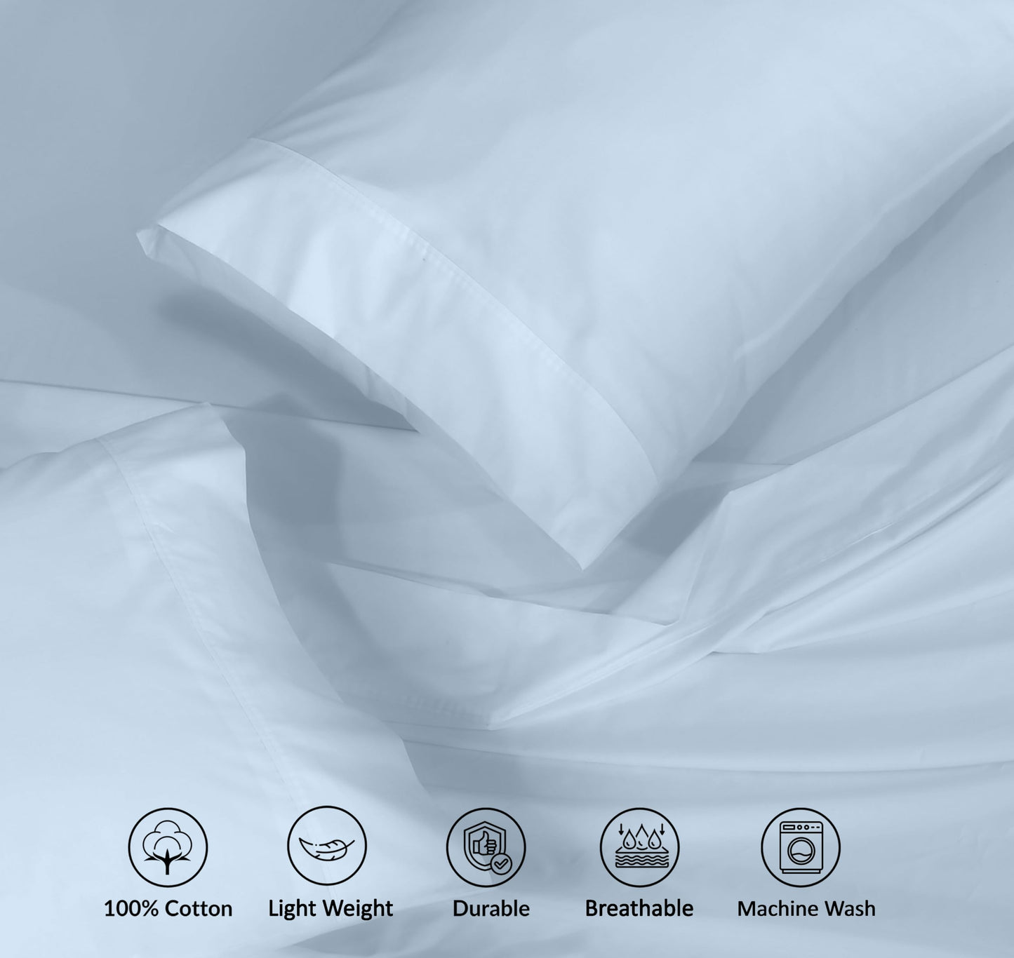 RUVANTI 100% Cotton Percale Sheets, Full Size, Baby Blue