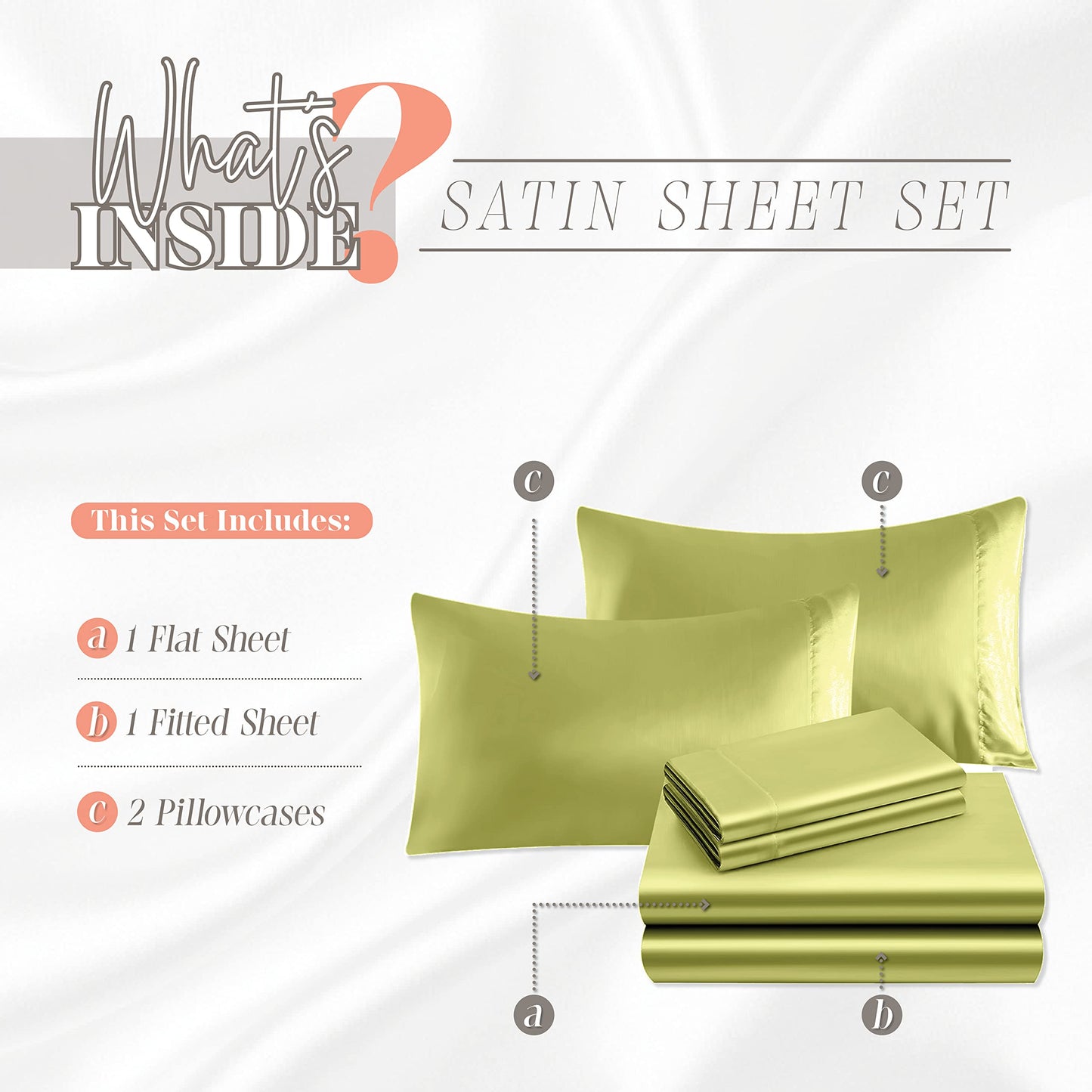Elegant Comfort Luxurious 4-Piece Silky Satin Sheet Set, Skin and Hair Friendly, Wrinkle, Fade, Stain Resistant with Deep Pockets Fitted Sheet, Cooling Soft Satin Sheets, Twin XL, Pistachio Green