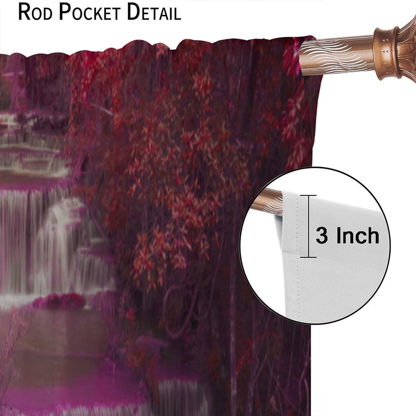 Waterfall Curtains，Spring Nature Theme Pink Red Floral Forest Landscape Scenery Pattern Waterproof Fabric Rod Pocket Window Drapes for Bedroom Living Room Set 2 Panels,42x45 Inches