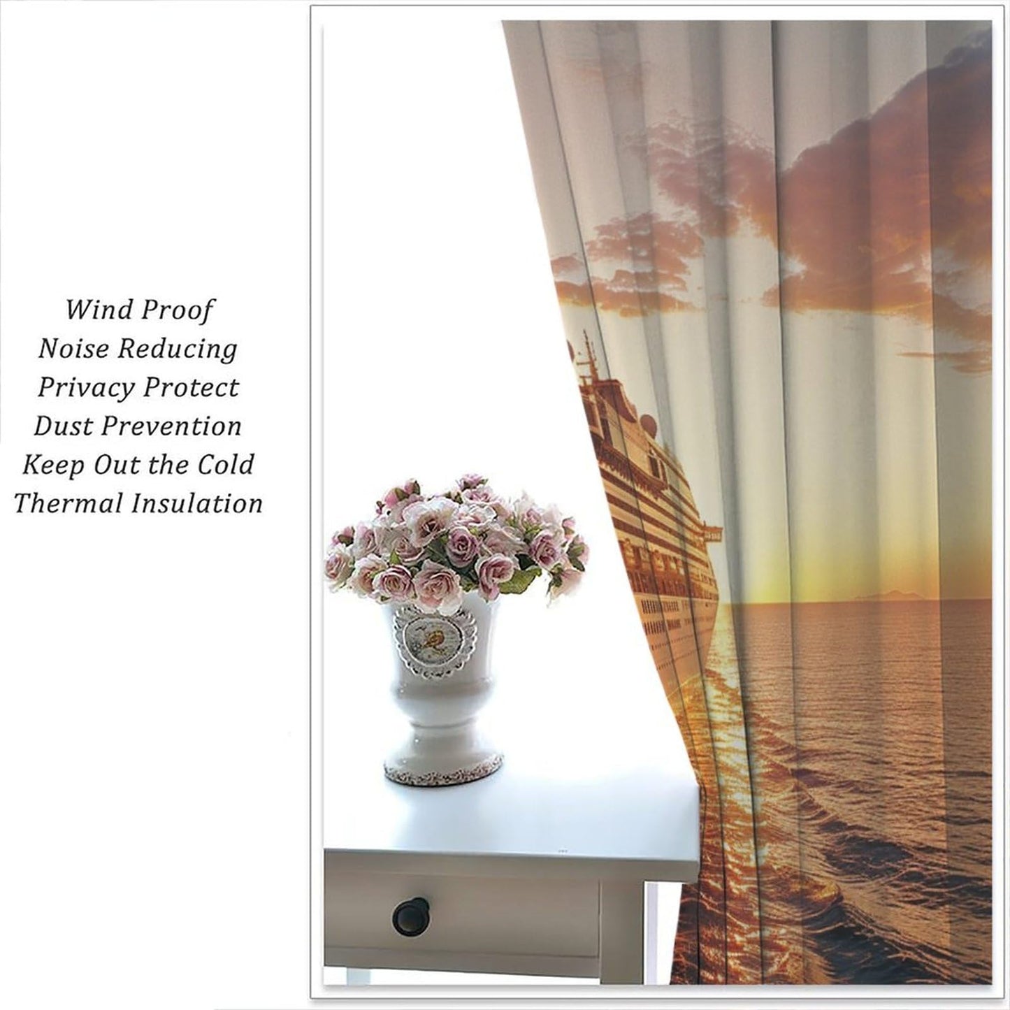 TOWINSFB Fine Sunshine Cruise Ship Blackout Curtains, Nautical Modern Ship Home Decor Rod Pocket Window Drapes for Living Room Bedroom - 42" W x 63" L