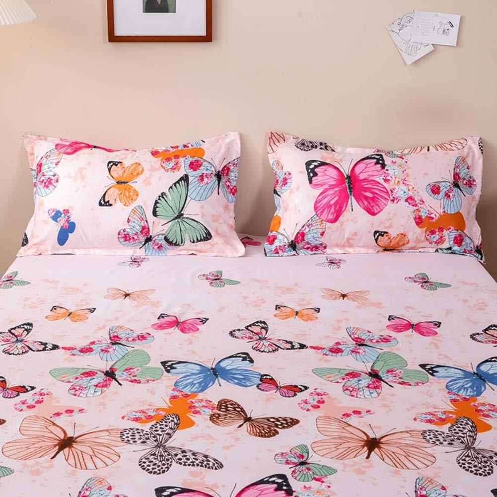 Kids Bed Sheet Set Twin Girls Teens Pink Butterfly Bedding Set Decorative Microfiber Polyester Animal Fitted Sheet for Children Bedroom Soft Bed Cover with 1 Pillow Case, Flat Sheet not Included