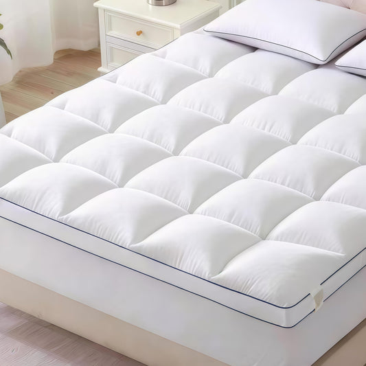 Thick Mattress Topper Queen with Deep Pocket, Extra Pillow Top Mattress Pad, Breathable & Cooling Mattress Cover, Fits 8-21 Inch, Soft Support for Back Pain Relief, Mattress Protector (Queen, White)