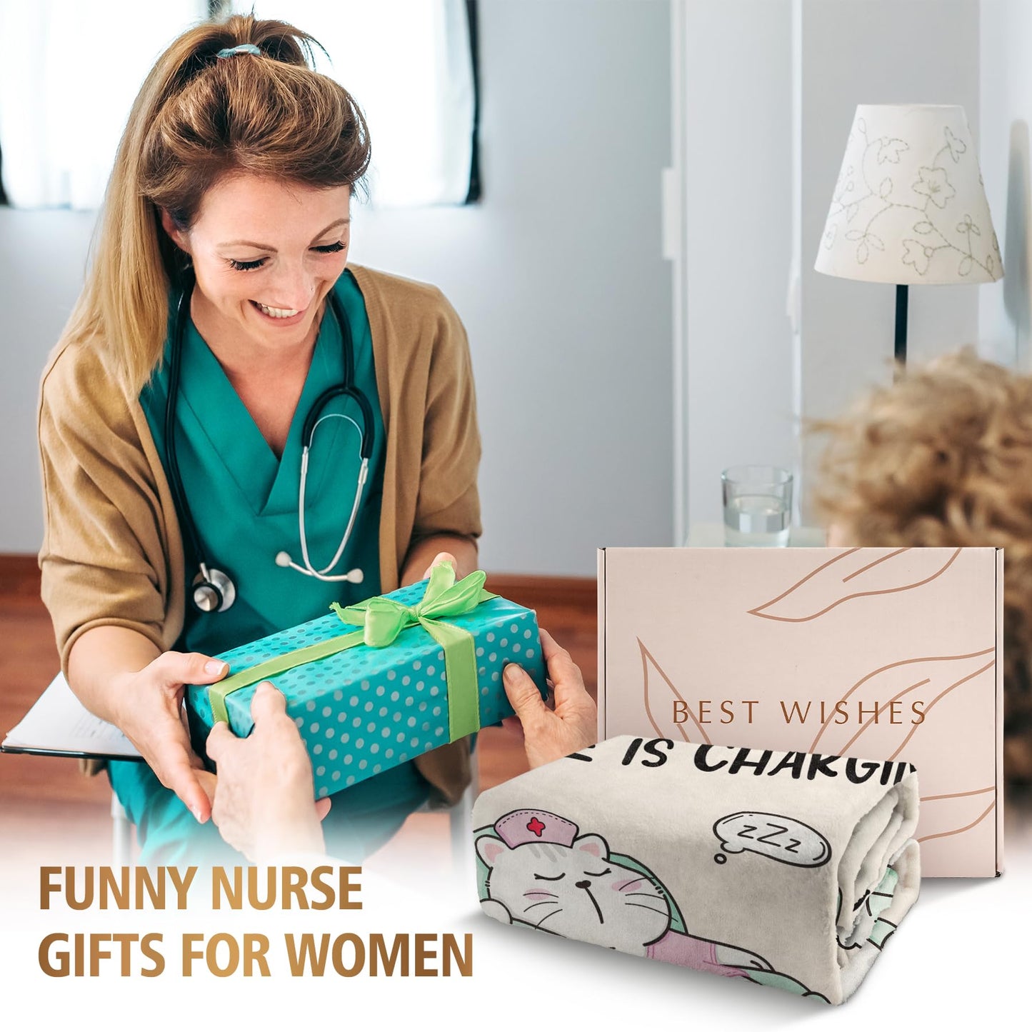 GiltGlimmer Funny Nurse Gifts for Women, Nurse is Charging Blanket, LPN RN Birthday Appreciation Gift for Nurses Practitioner, Nursing Student Graduation Gift for Nurses Week/Day 60" x 50", Off White