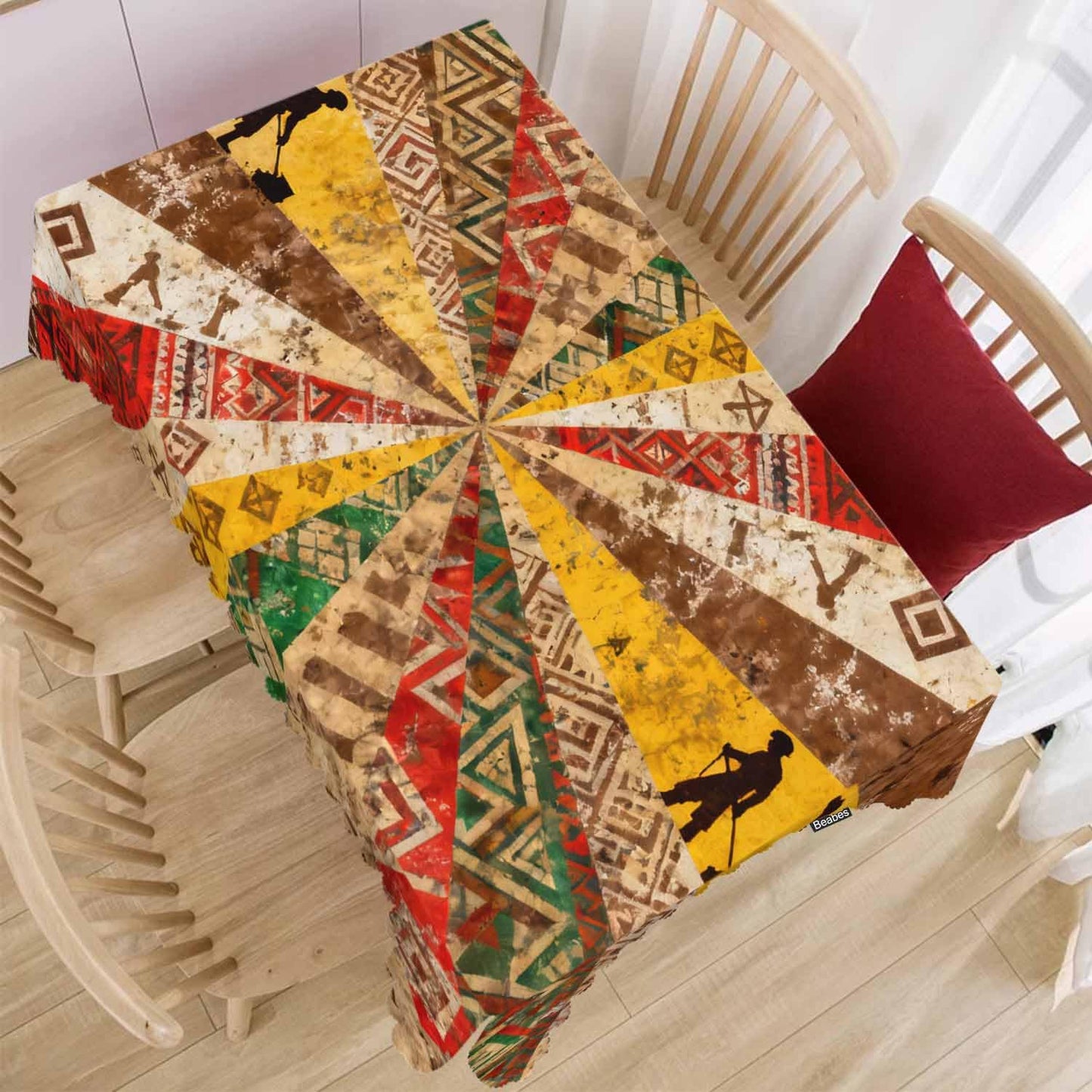 Beabes Decorative Rectangle Tablecloth 52"X70" African, Ethnic African Geometric Patchwork Grunge Wrinkle Free Table Cover Picnic Table Cloths for Parties Weddings Kitchen Tablecloth