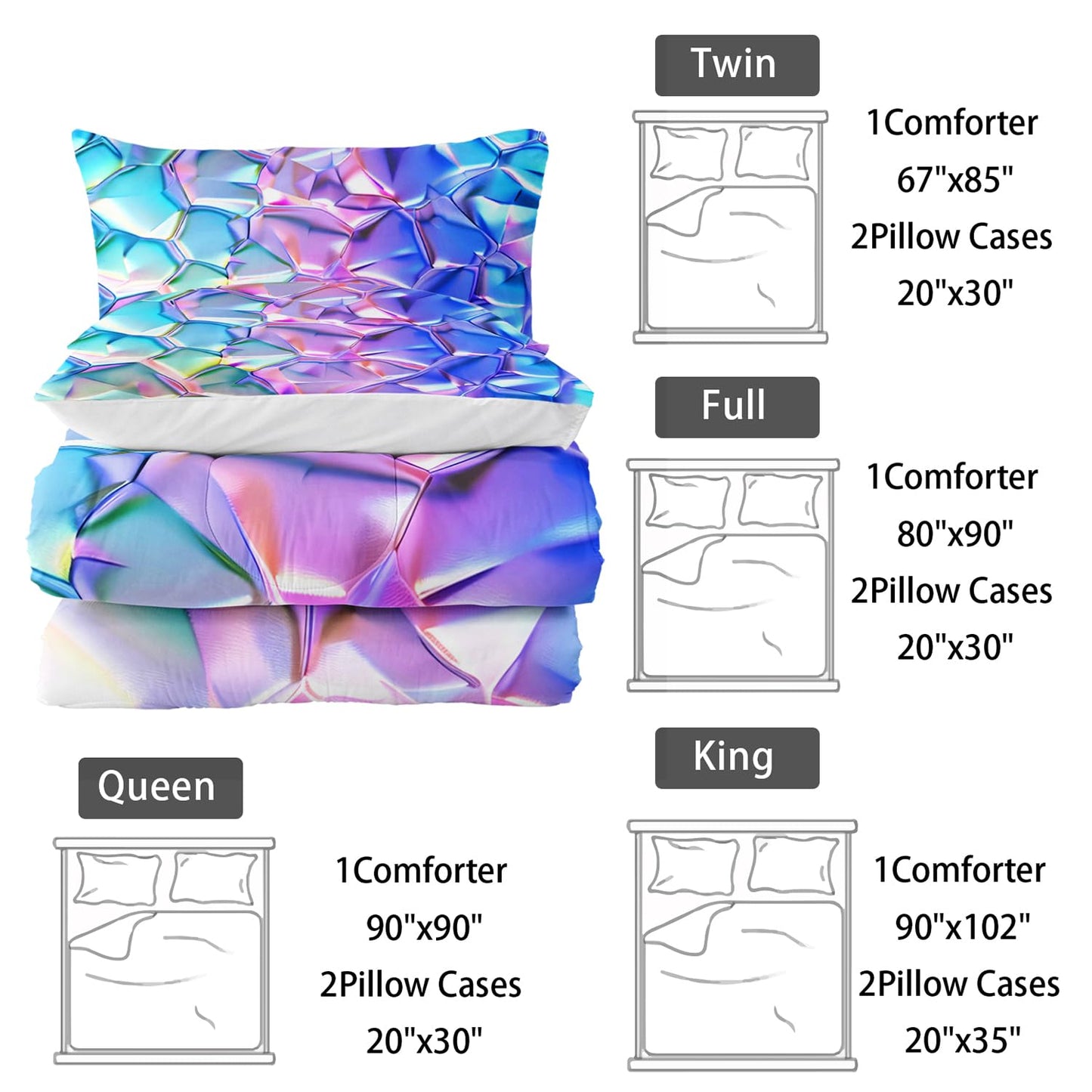 Nttopship Purple and Blue Abstract Art Comforter Modern Abstract Comforter Set,Laser Gradient Bedding Set Full Size,Mordern Art Decor All Season Lightweight Soft Microfiber with 2 Pillow Shams