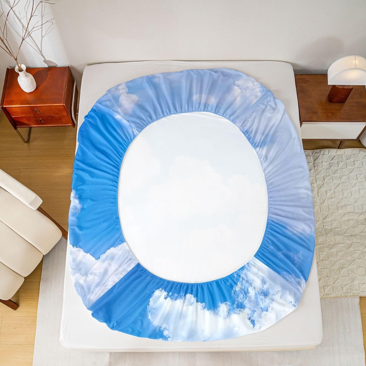 Erosebridal Blue Sky and White Clouds Sheet Set Twin Size for Boys Teens, Kids Kawaii Fitted Sheet Nature Bed Sheets Soft Microfiber Top Sheet Bedroom Decor 3 Pieces with 1 Pillowcase
