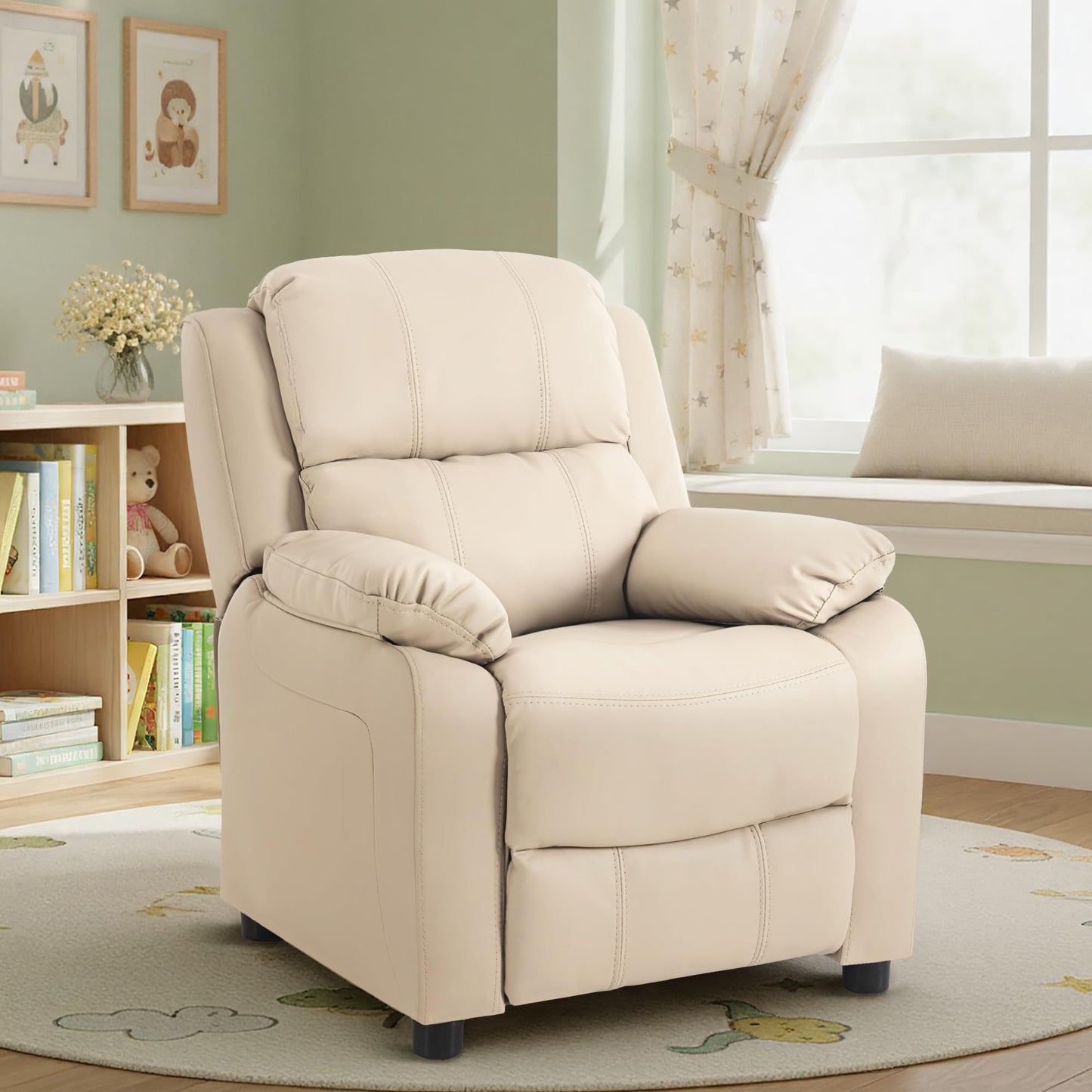 Kids Recliner Chair Storage Arms Reclining Toddler Push Back Sofa Ages 2-8