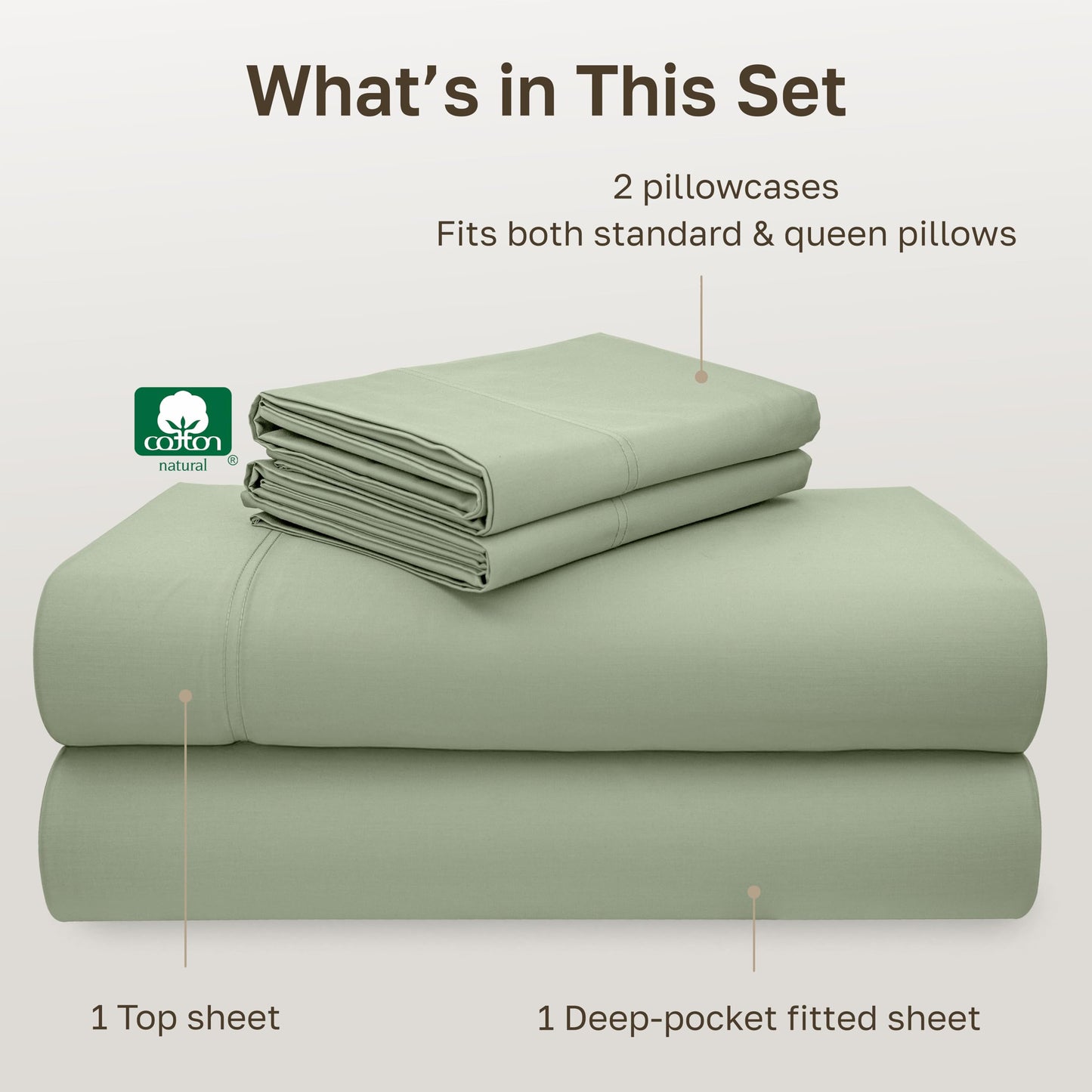 California Design Den Full Size Sheets Set - Luxury 600 Thread Count Sateen, Natural 100% Cotton Bed Sheets, Fully Elasticized Deep Pockets, Crisp, Durable - Laurel Green