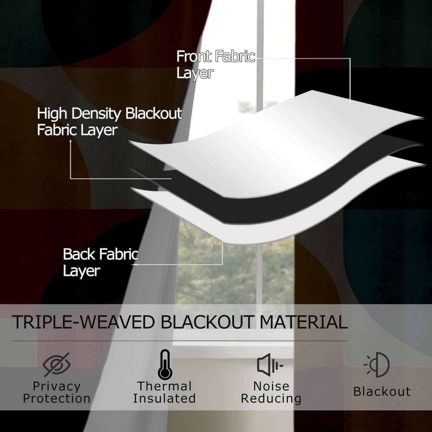 Mid Century Blackout Curtains for Bedroom Living Room, Colorful Modern Abstract Geometric Patterned Window Treatments, Room Darkening Thermal Insulated Grommet Drapes, 45 Inch Curtains 2 Panel Set