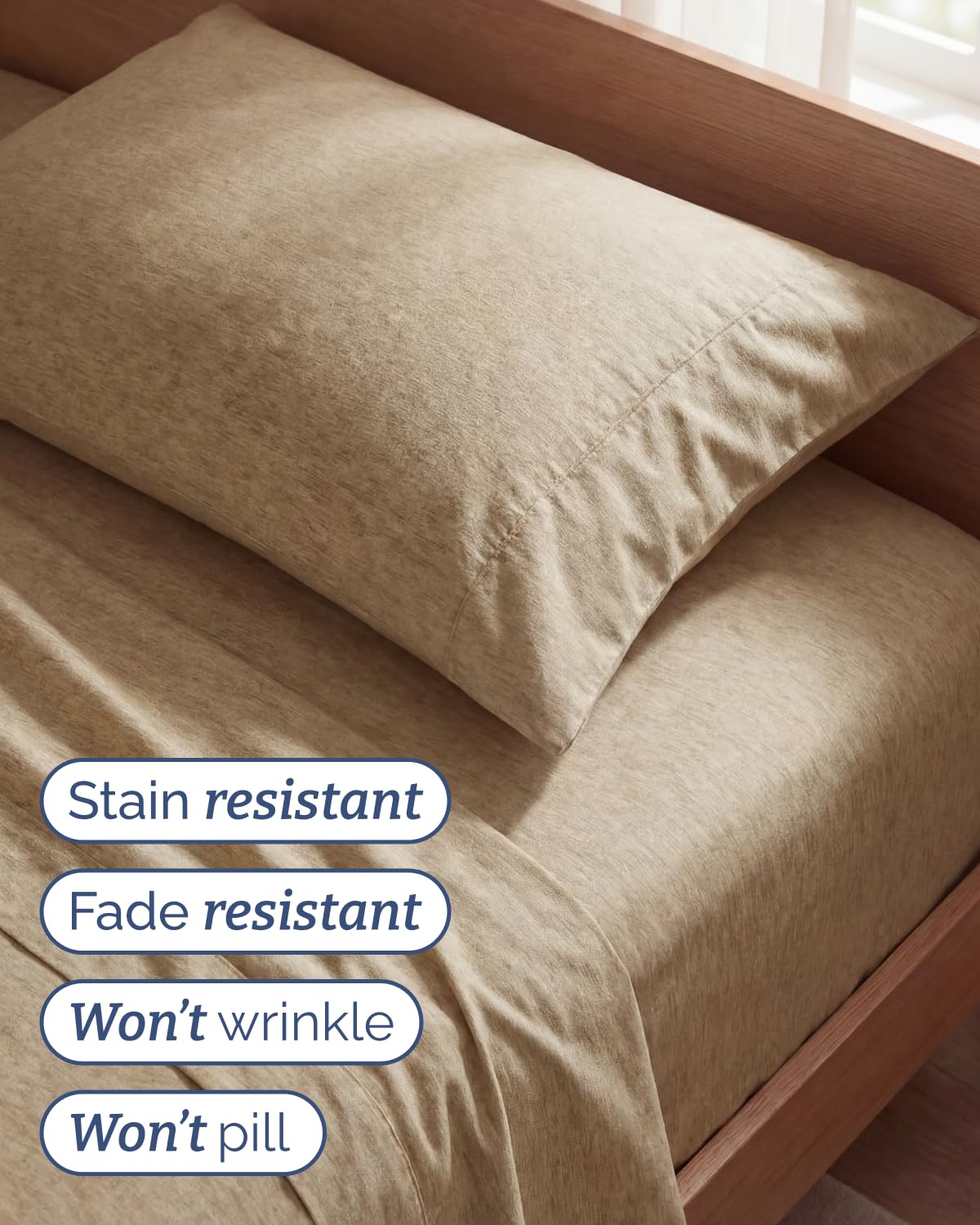 Twin Size 3 Piece Sheet Set - Comfy Breathable & Cooling Sheets - Hotel Luxury Bed Sheets for Women & Men - Deep Pockets, Easy-Fit, Soft & Wrinkle Free Sheets - Heathered Tan Oeko-Tex Bed Sheet Set