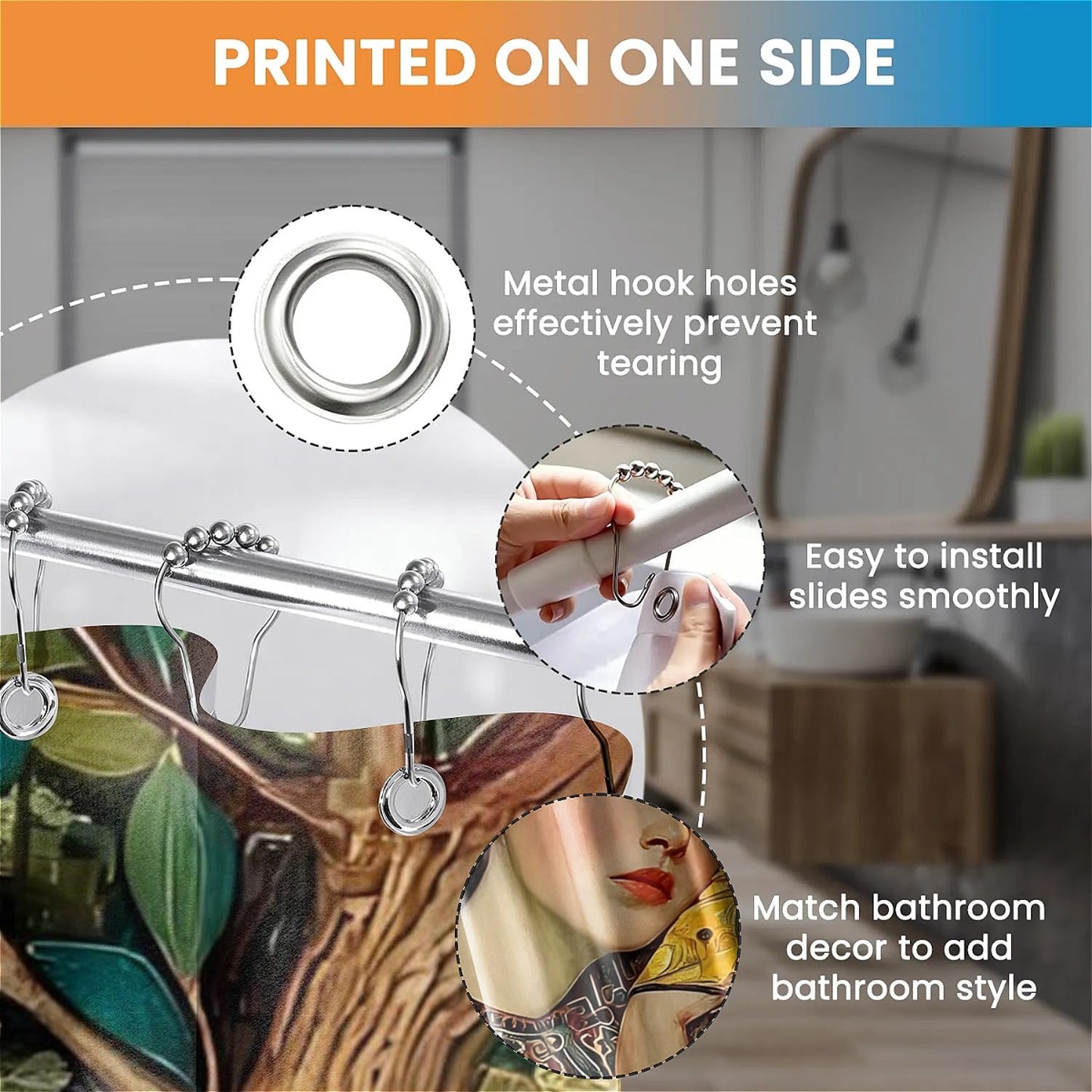 TANGXUNFA Beautiful Girl Sleeping Shower Curtain for Bathroom, Water-Resistant Long Shower Curtain Set 72x72 Inch with Metal Grommets and 12 Metal Hooks