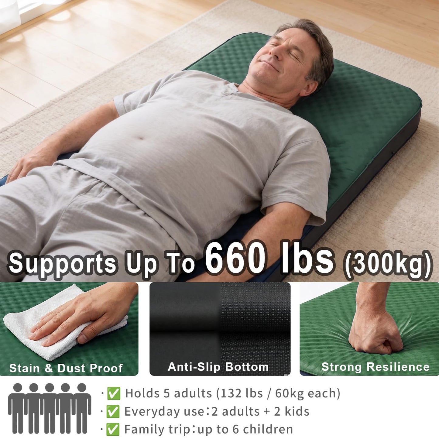 Terra Sage X Hybrid Comfort Camping Air Mattress, Self-Inflating Memory Foam Sleeping Pad with Built-in Electric Pump, 4.5" Thick Insulated Support for Bed-Like 4-Season Tent Sleep(Single,Green)