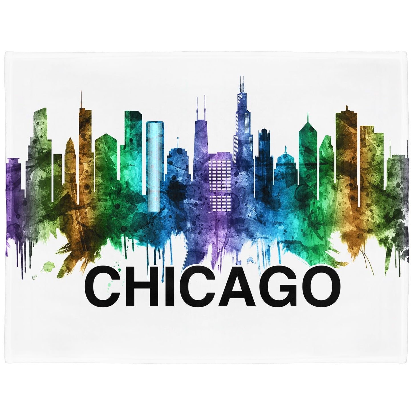 HommomH Watercolor Chicago Skyline Blanket, Soft Cozy Lightweight Fleece Throw Blankets for Couch Sofa Bed, 60 x 80 Inches