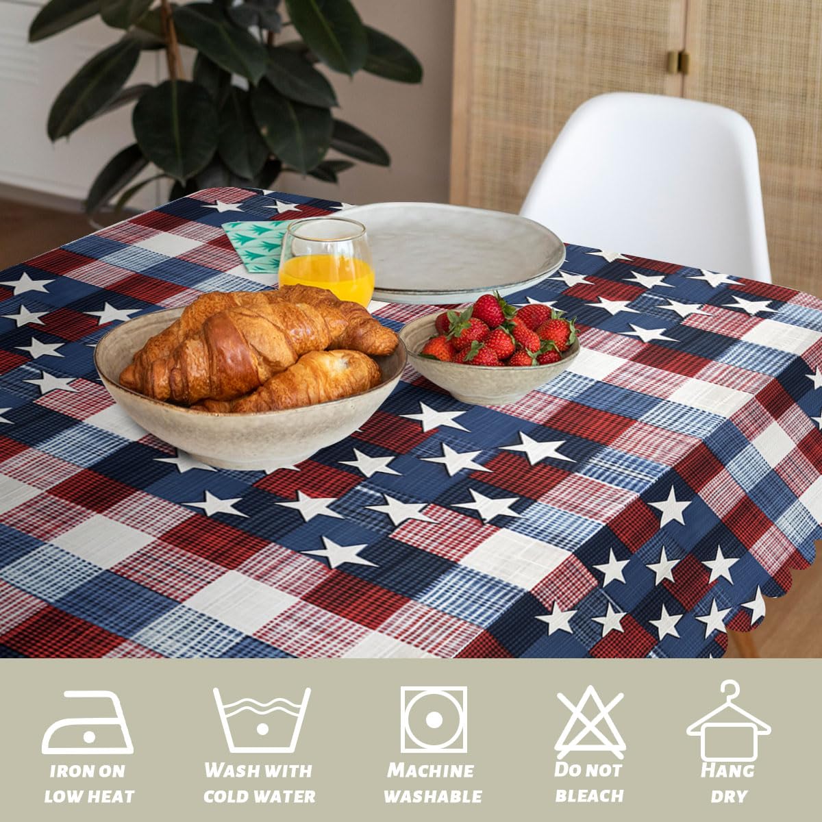 XYJFZL American Stars Table Cloth Red White Blue Plaid Patriotic Rectangle Tablecloth Picnic Table Cover BBQ Table Cloths Polyester for Kitchen Coffee 52 x 70 Inch 4-6 Seats