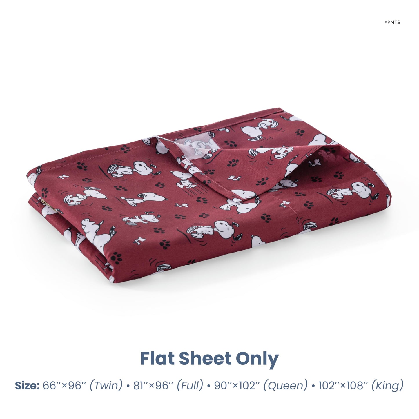 Berkshire Peanuts® Twin Flat Sheet (Only), Brushed Microfiber Sheet with Cute Snoopy Characters, Soft, Breathable, Easy-Care Bedding for Peanuts Fans, Mini Poses & Paws Wine