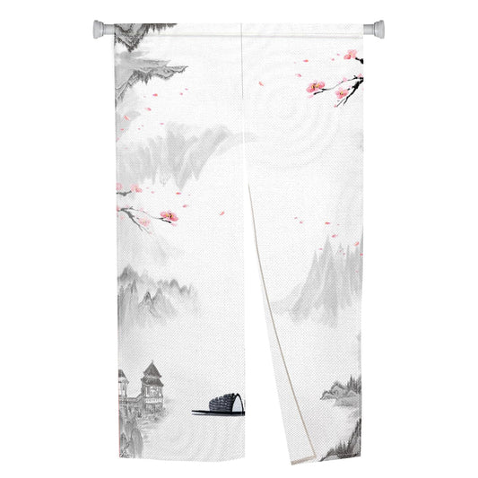 Leowefowa Long Type Japanese Noren Doorway Curtain Chinese Style Ink Mountain Printed Door Curtain Tapestry Entrance Fengshui Door Kitchen Curtains Window Treatment for Home Room Decors, 33.5"x 70.9"