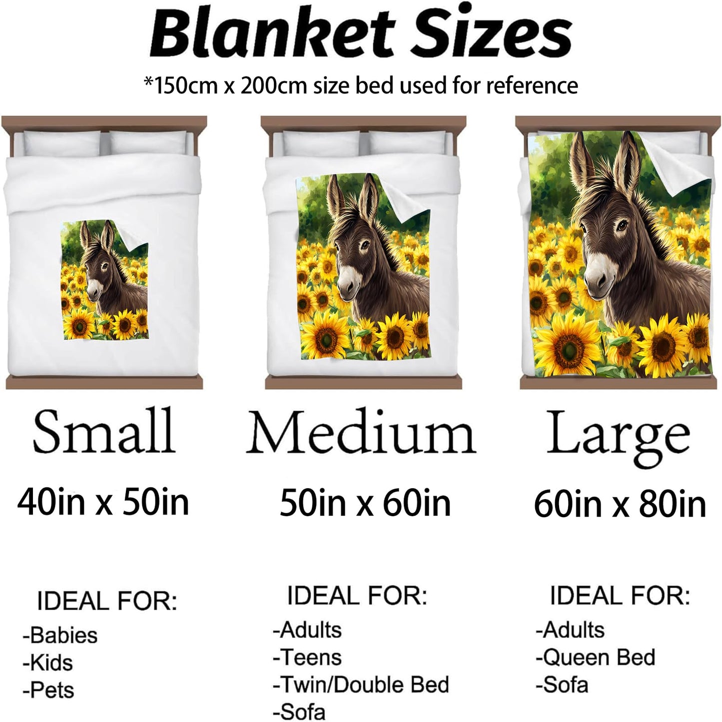 Kibue Cute Donkey & Sunflowers Blanket, Soft & Warm Flannel Throw - Cozy Lightweight Blankets for Travel, Decor, Bedroom, Office, Sofa for Adults Kids - Ideal for All Seasons 60"×50"