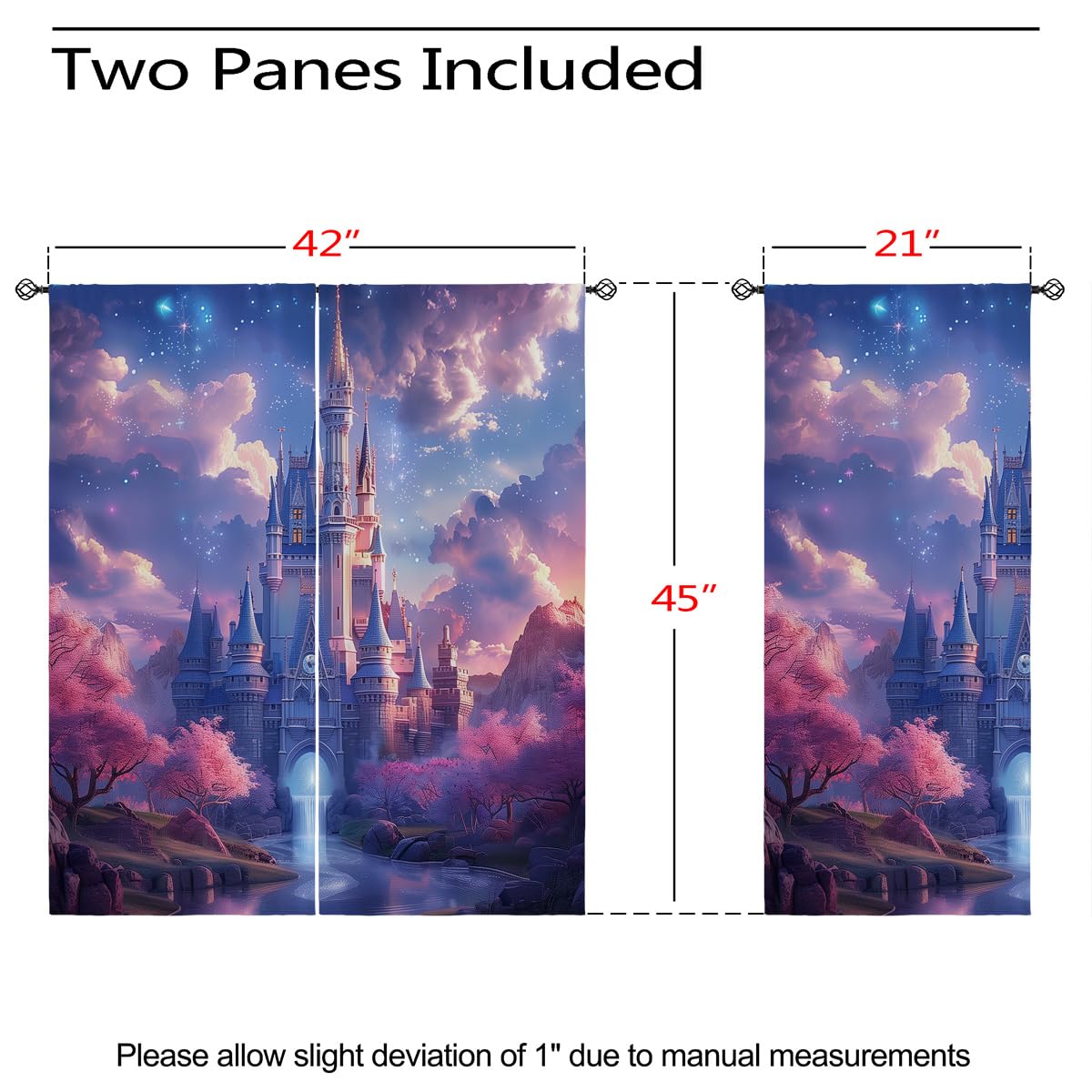 Magic Castle Blackout Curtains for Girls Boy Home Decor, Princess Castle Fairy Tale World Grommet Thermal Insulated Drapes Darkening Window Curtain for Bedroom Living Room, 42 x 45 Inch