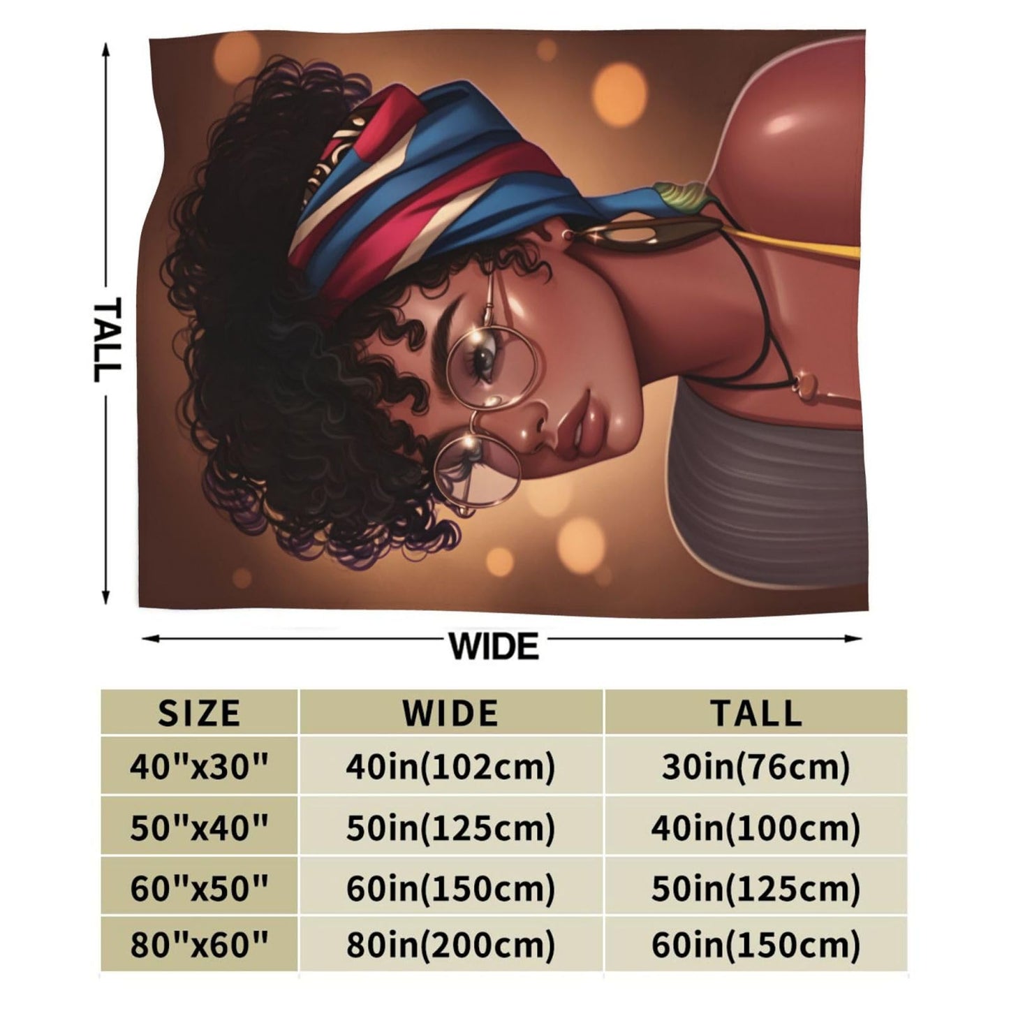 Perinsto African Black Girl Afro Woman Throw Blanket Ultra Soft Warm All Season Decorative Fleece Blankets for Bed Chair Car Sofa Couch Bedroom 50"X40"