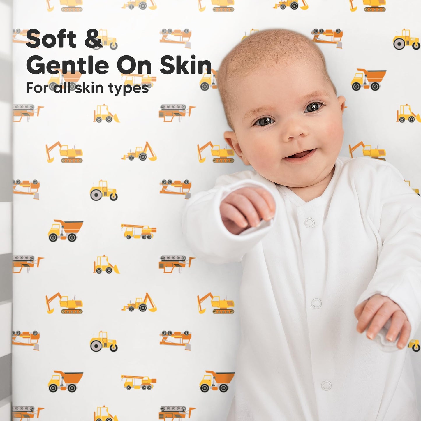 KeaBabies 2-Pack Organic Cotton Crib Sheets for Boys, Girls - 52x28 Fitted Crib Mattress Sheet Neutral, Breathable Cover for Baby Bed Set, Toddler Mattress, Soft & Cute Prints (Construction)