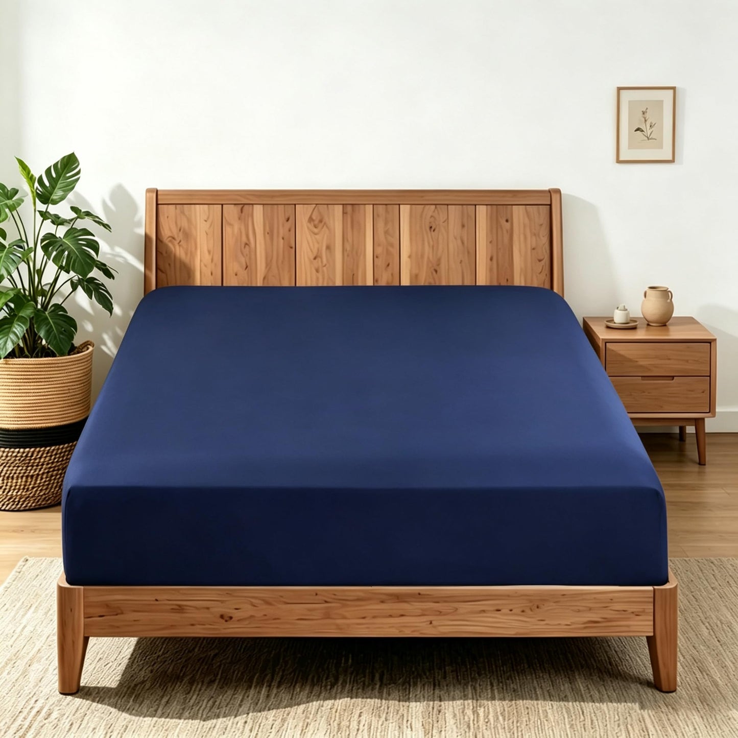 2 Pack Queen Fitted Sheets Only, 100% Egyptian Cotton, Super Soft 600 Thread Count Sateen, 16" Deep Pocket Bottom Sheets, Breathable Hotel Quality, Durable All-Around Elastic, Navy