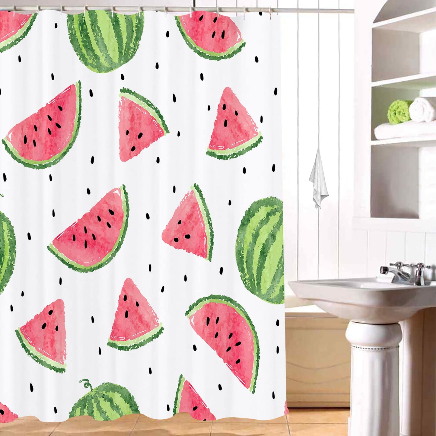 Jagfhhs Watermelon Shower Curtain for Bathroom Summer Time Cartoon Fruit Watermelon Slices Polyester Fabric Waterproof Bath Curtain Shower Curtains Hooks Included 72x72 inch