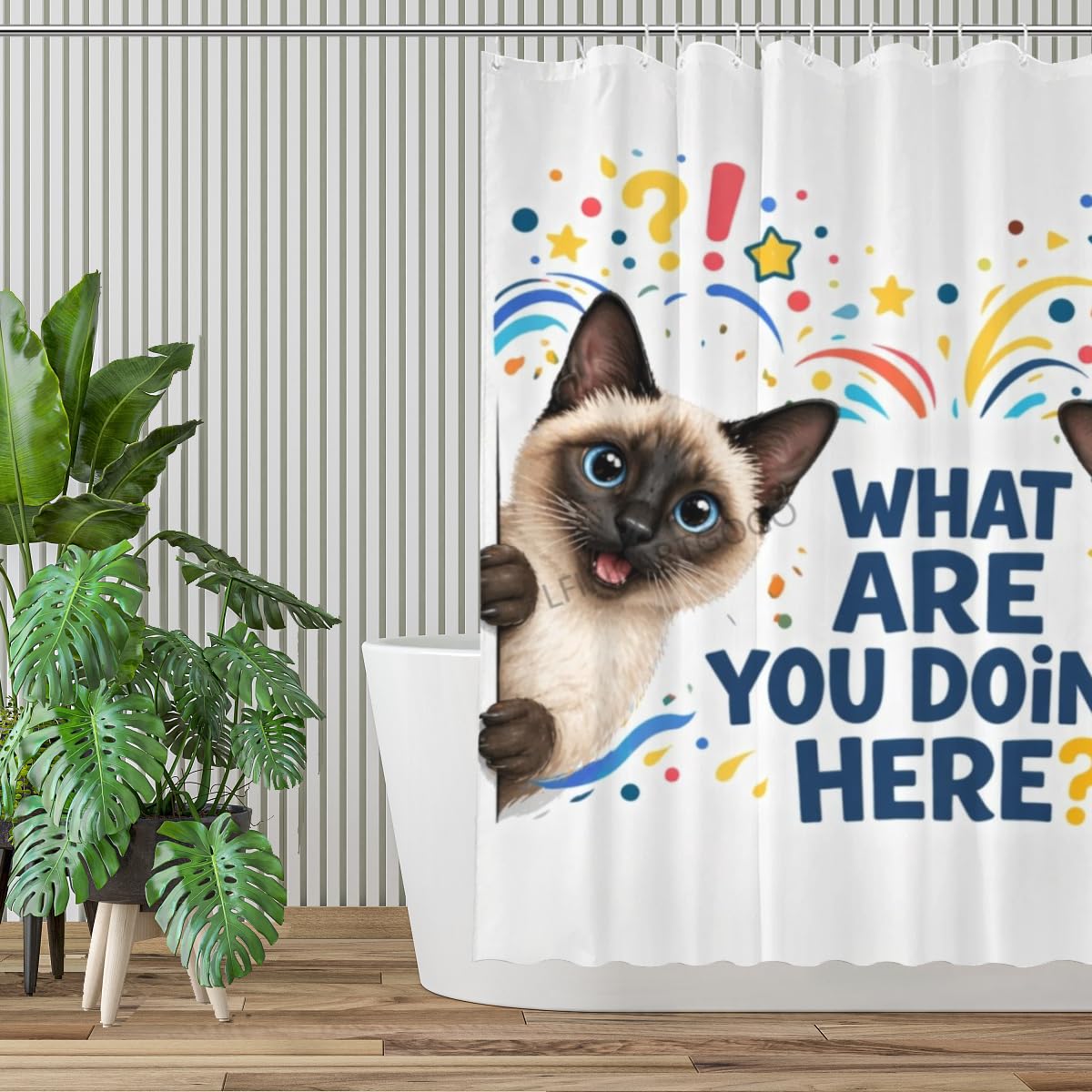 LFINKARTGOGO Funny Siamese Cat Shower Curtain 72x72 with 12 Hooks What are You Doing Here Waterproof Washable Polyester Bath Curtain for Home Hotel Decor