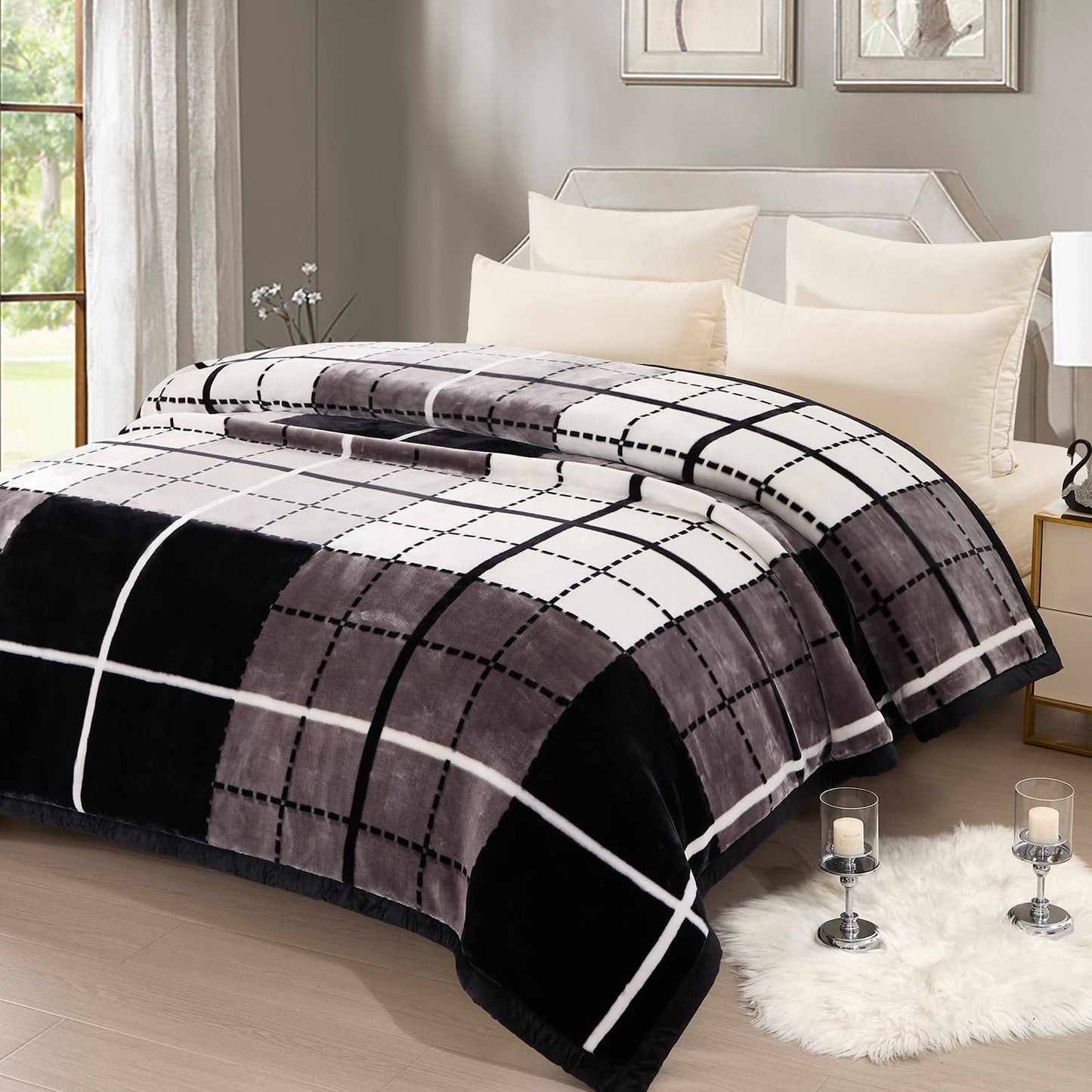 Thick Winter Fleece Blanket 79 x 91 inch Korean Mink Blanket for Full/Queen Size Bed,Silky Soft and Warm,2 Ply Reversible Raschel Bed Blanket,Camel,200X230cm 9Lb/4kg.
