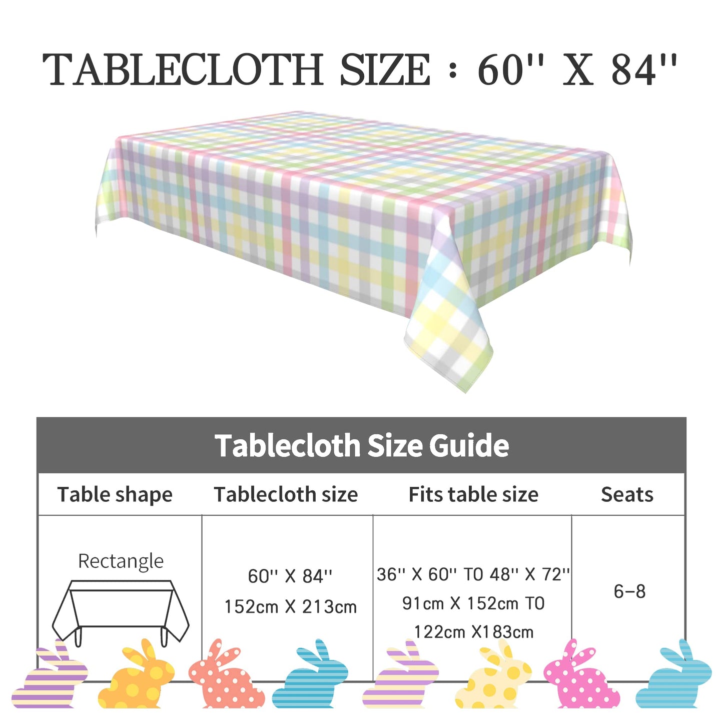 SuQKXCo Pastel Plaid Tablecloth 60 x 84 Inch Rectangle, Waterproof Polyester Table Cover for Kitchen Dining Table, Farmhouse Checkered Tablecloth for Indoor Outdoor Home Decor