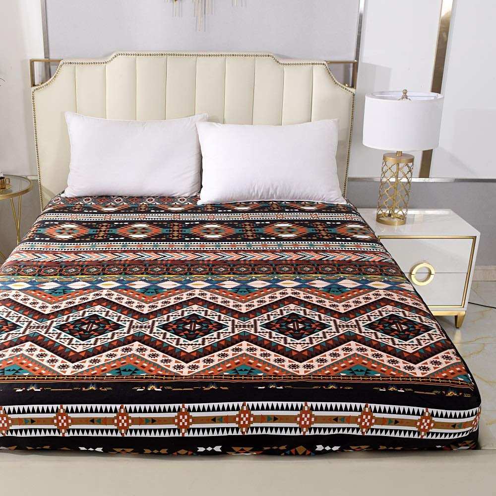 Bedding Fitted Sheet with Deep Pocket Mattress Cover Sheets,Boho Printed Fabric Bed Sheets (Brown(Boho), Queen)