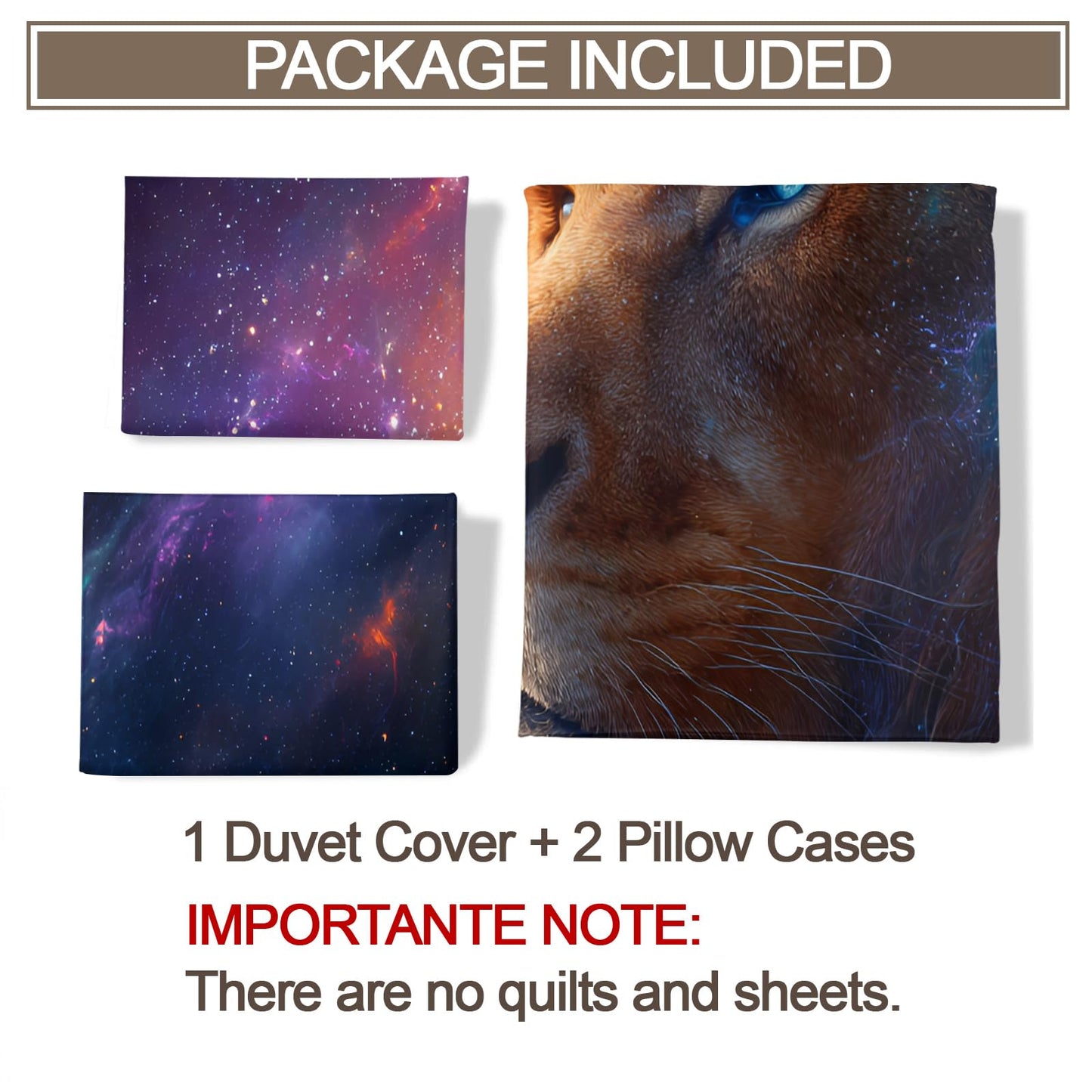 ZAOMIR Lion Duvet Cover Set & Corner Ties for Boys Teen, Space Fantasy Animal Bedding Set Twin for Adult Kids, Cosmic Nebula Galaxy Starry Sky Comforter Cover Reversible Bedding with 2 Pillowcases