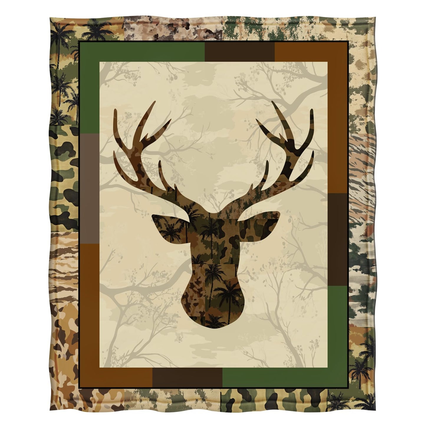 Levens Deer Blanket Camo Hunting Throw Blankets Gifts for Men Dad, 60"x50" Soft Flannel Elk Woodland Deer Camouflage Blanket Hunting Decor Couch, Christmas Birthday Gift for Hunters Camo Elk Lovers