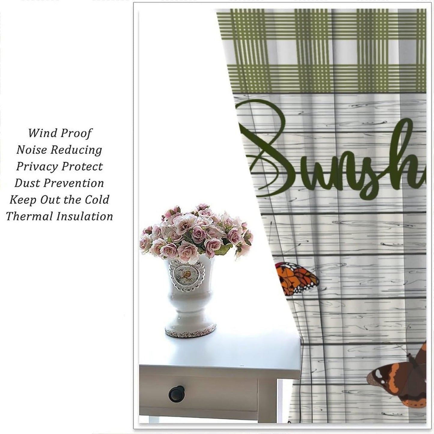 Spring Sunflower Curtains Rustic Plant Helianthus Yellow Flower Butterfly Pattern Rod Pocket Window Treatments for Girls Kids Bedroom Kitchen Living Room 2 Panel Set 41" x 45" (No Blackout)