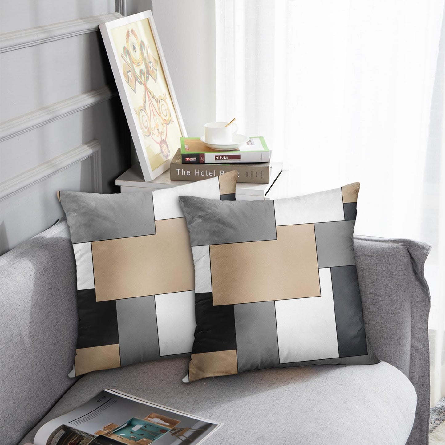 Emvency Set of 2 Brown Geometric Throw Pillow Cover Black Grey White Painting Abstract Checkered Design Decorative Pillow Case Modern Home Decor Standard Square 18x18 Inch Cushion Pillowcase