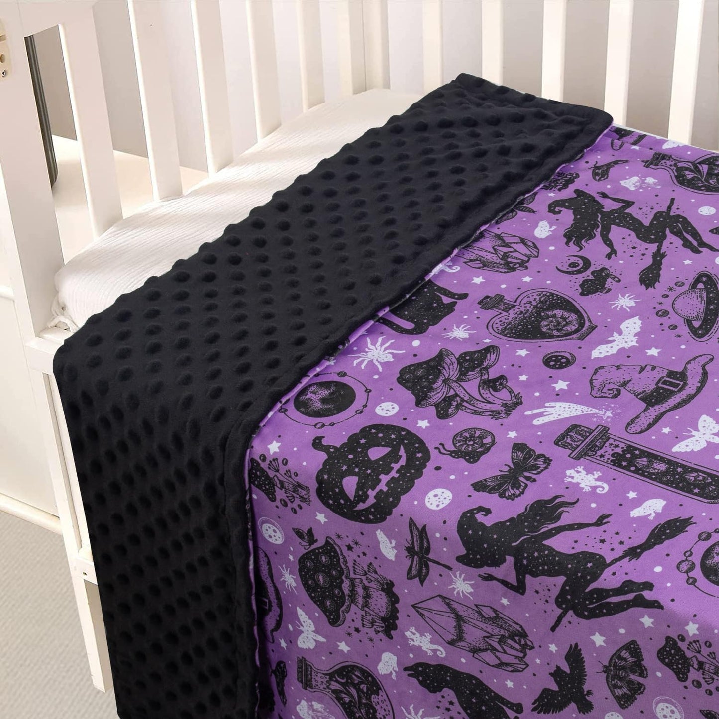 Donsonny Baby Blanket for Boys Girls Soft Minky with Double Layer Dotted Backing, Halloween Printed 30 x 40 Inch Receiving Blanket (Halloween Witch)