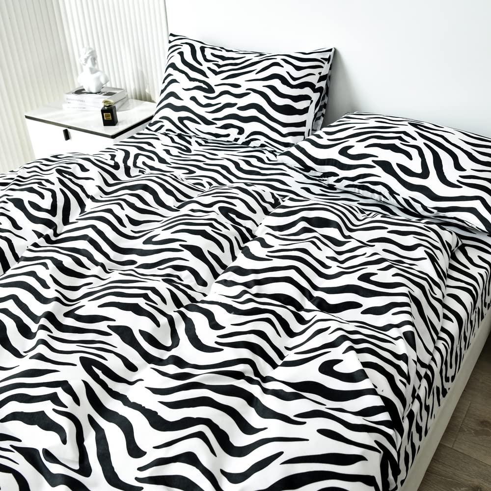 Black White Leopard Print Fitted Sheet Twin Girls Women Luxury Cheetah Print Bed Sheet Set Kids Bedroom Wild Animal Decor Bed Cover with Deep Pocket Fitted Sheet Stripe Lines Bed Set (No Flat Sheet)