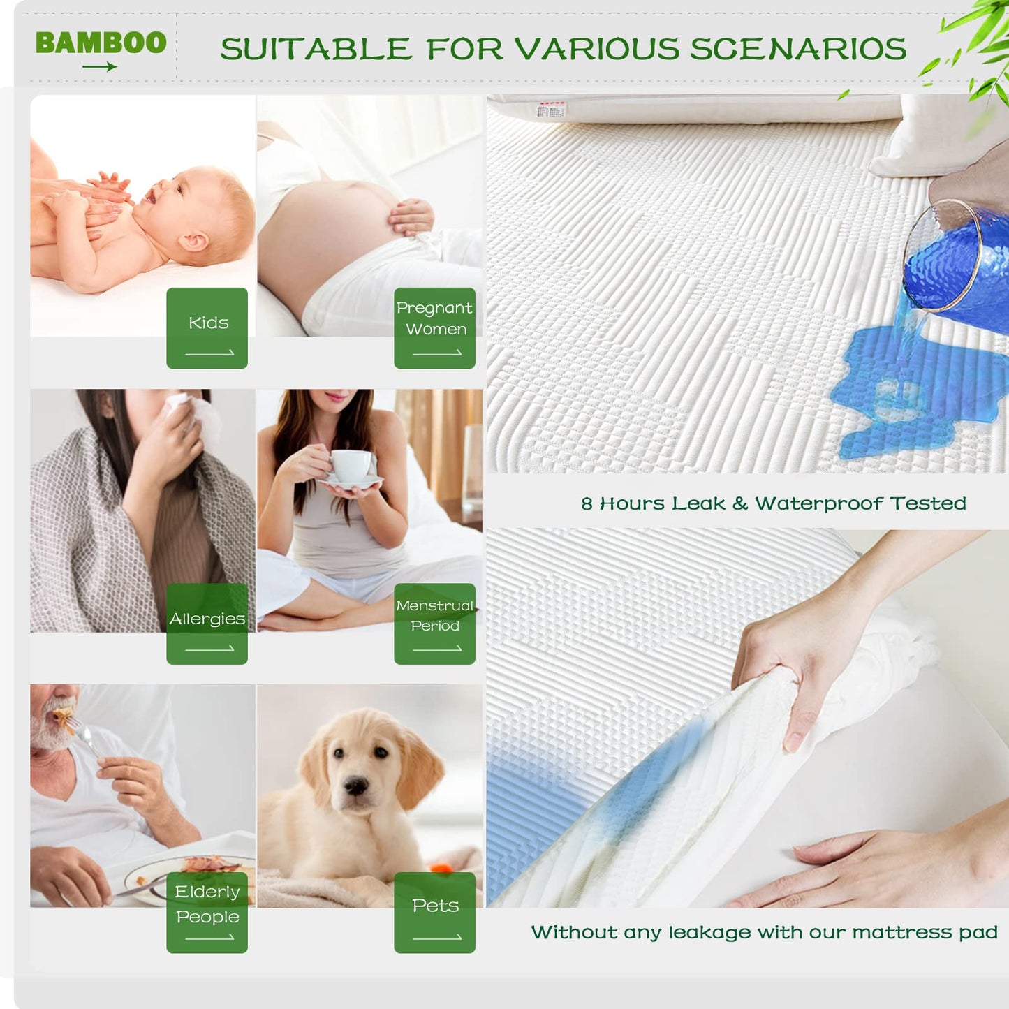 GRT Waterproof California King Mattress Protector Rayon Bamboo - 3D Air Fiber Cooling Mattress Cover Breathable Ultra Soft, Mattress Pad Noiseless Fits up to 26'' Deep Pocket Machine Washable