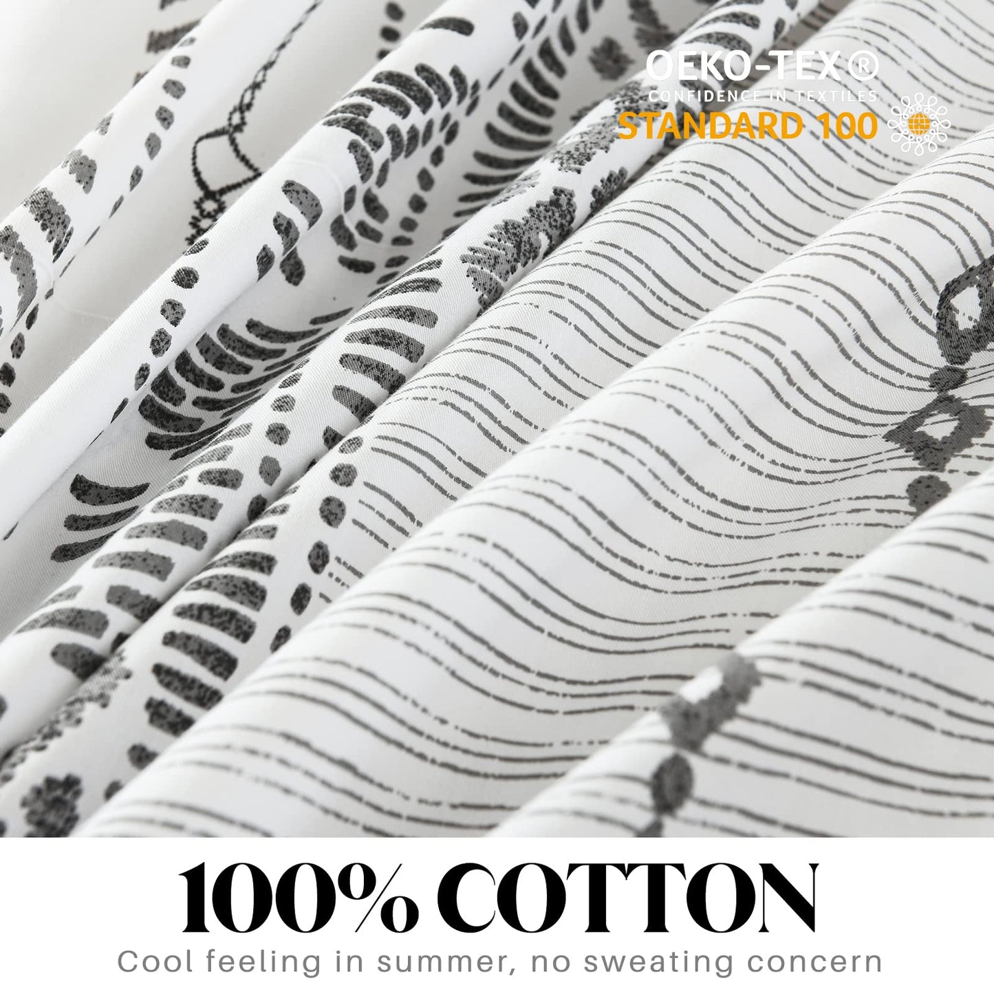 CozyDH Cotton Duvet Cover King - 100% Cotton 400TC Boho Aztec Duvet Cover King Size, Soft and Breathable King Duvet Cover Set for All Season, Bohemian Geometric 3pcs Bedding Set (King, 104"x90")