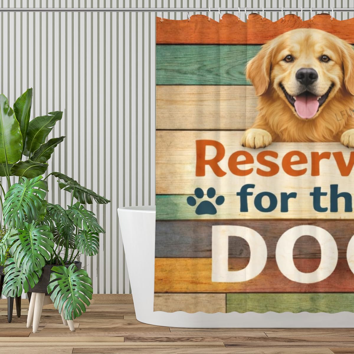 LFINKARTGOGO Funny Golden Retriever Shower Curtain 72x72 Inch with 12 Hooks Dog Lover Bathroom Decor Reserved for the Dog Rustic Wood Waterproof Washable Polyester