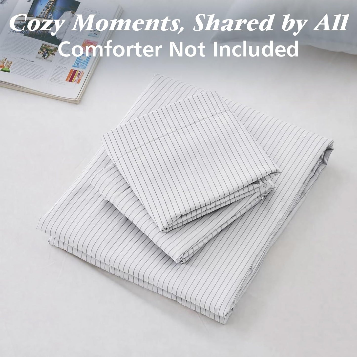JOLLYVOGUE Striped Duvet Cover Queen, White Duvet Cover with Grey Stripes