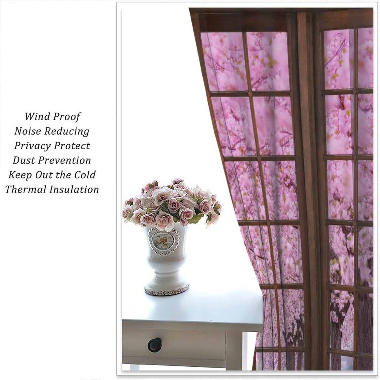 Mchenxin Cherry Blossom Landscape Curtains, Spring Natural Park Scenery Japanese Pink Pink Cherry Blossom Window Drapes Curtains for Farmhouse Bedroom Living Room, 42x45in (No Blackout)